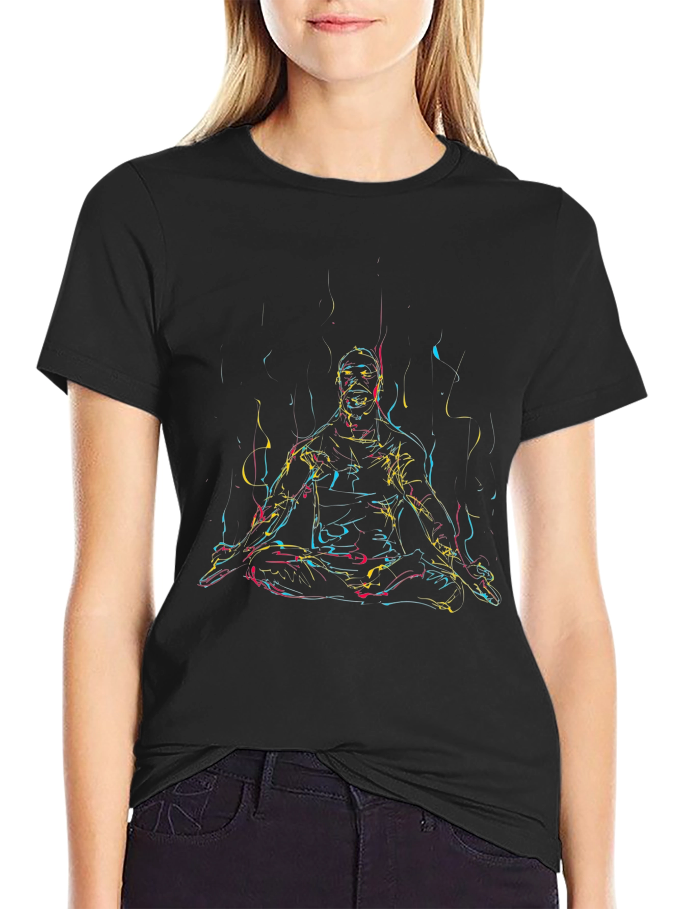 Abstract Meditating Man T-Shirt - Black