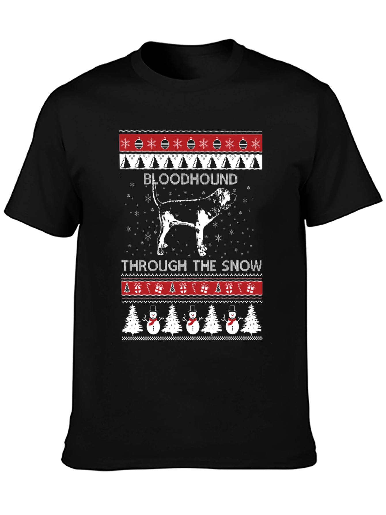 Bloodhound Through the Snow Christmas Ugly Sweater T-Shirt