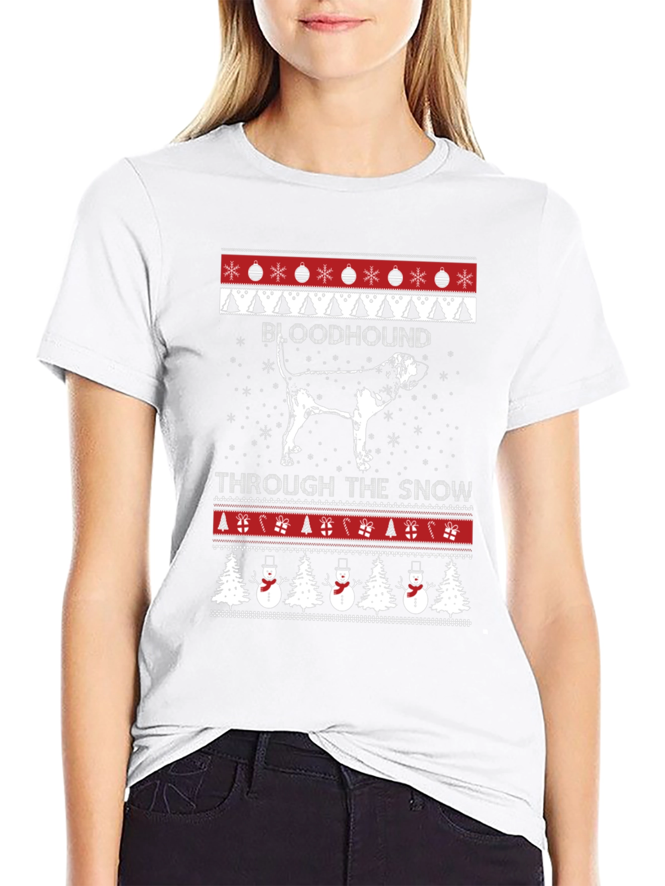 Bloodhound Through the Snow Christmas Ugly Sweater T-Shirt