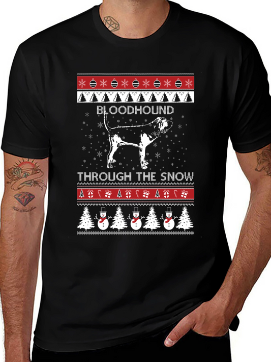 Bloodhound Through the Snow Christmas Ugly Sweater T-Shirt