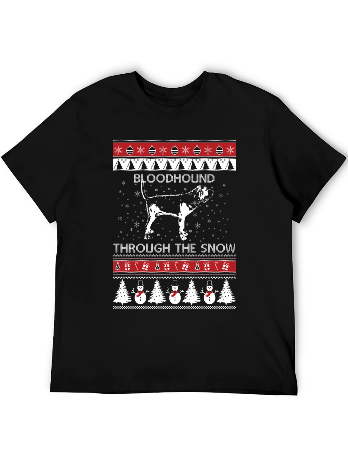 Bloodhound Through the Snow Christmas Ugly Sweater T-Shirt
