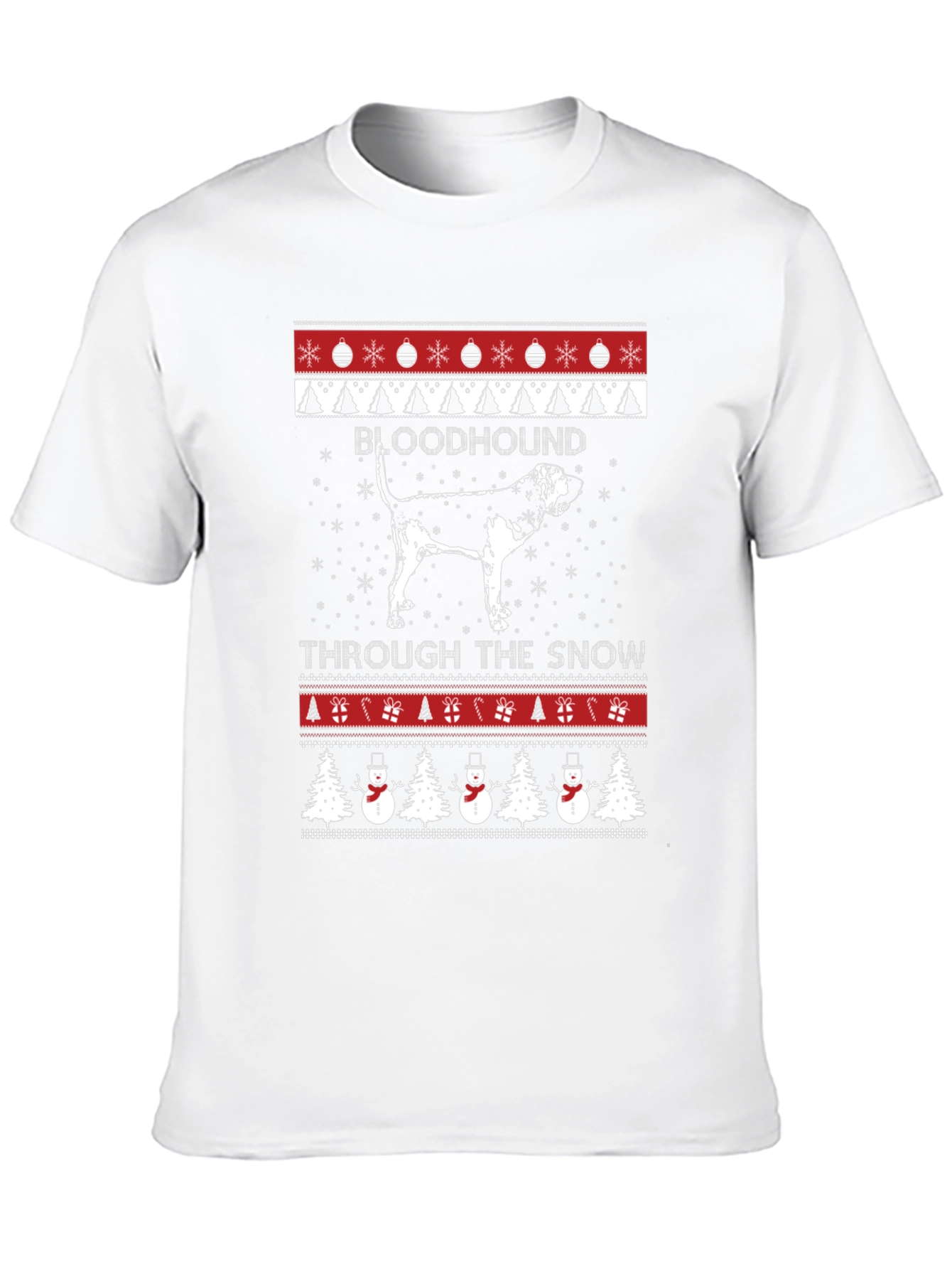 Bloodhound Through the Snow Christmas Ugly Sweater T-Shirt
