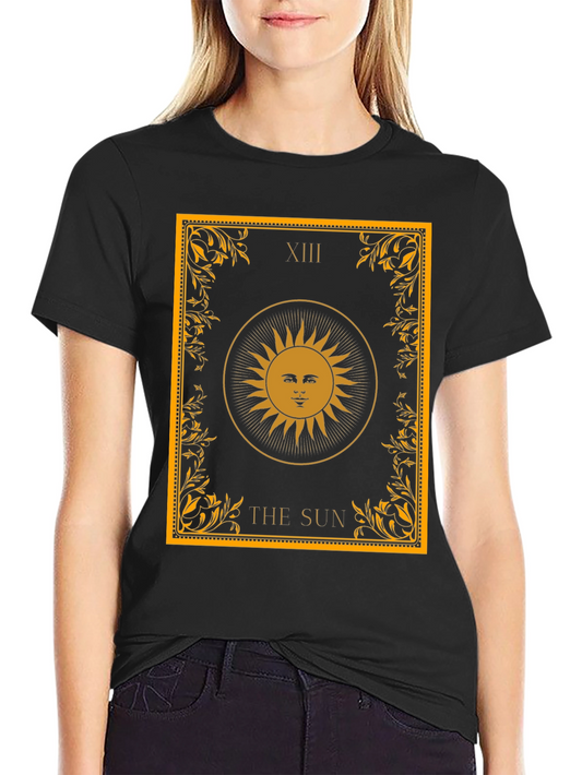 The Sun Tarot Card Graphic Tee - Black Cotton T-Shirt