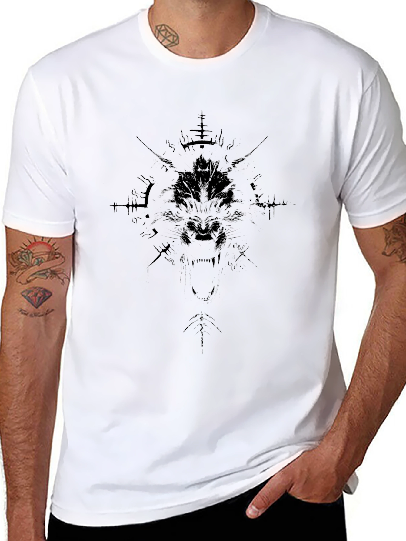 Black Graphic Tee - Abstract Print