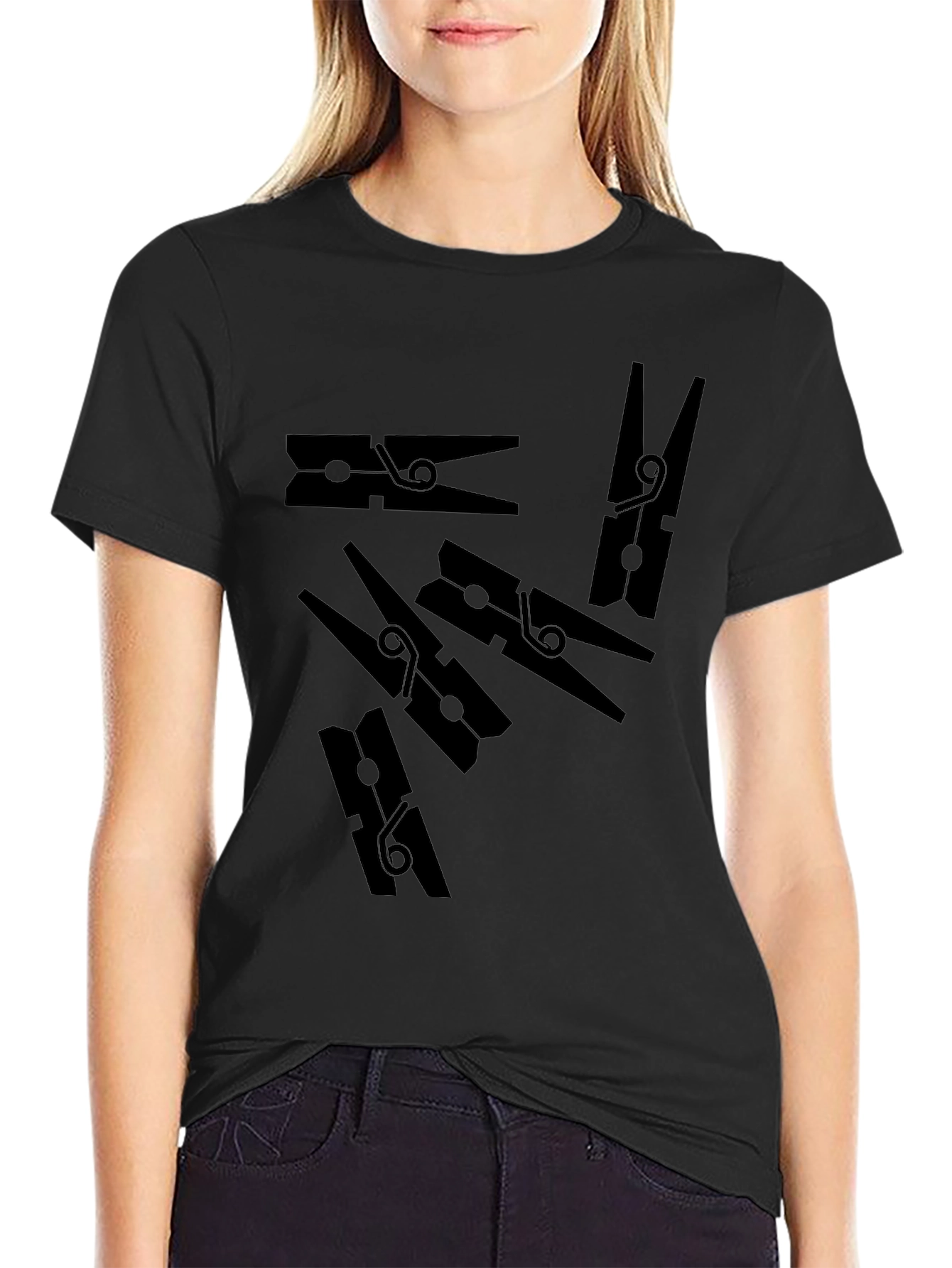 Clothespin Pattern Black T-Shirt