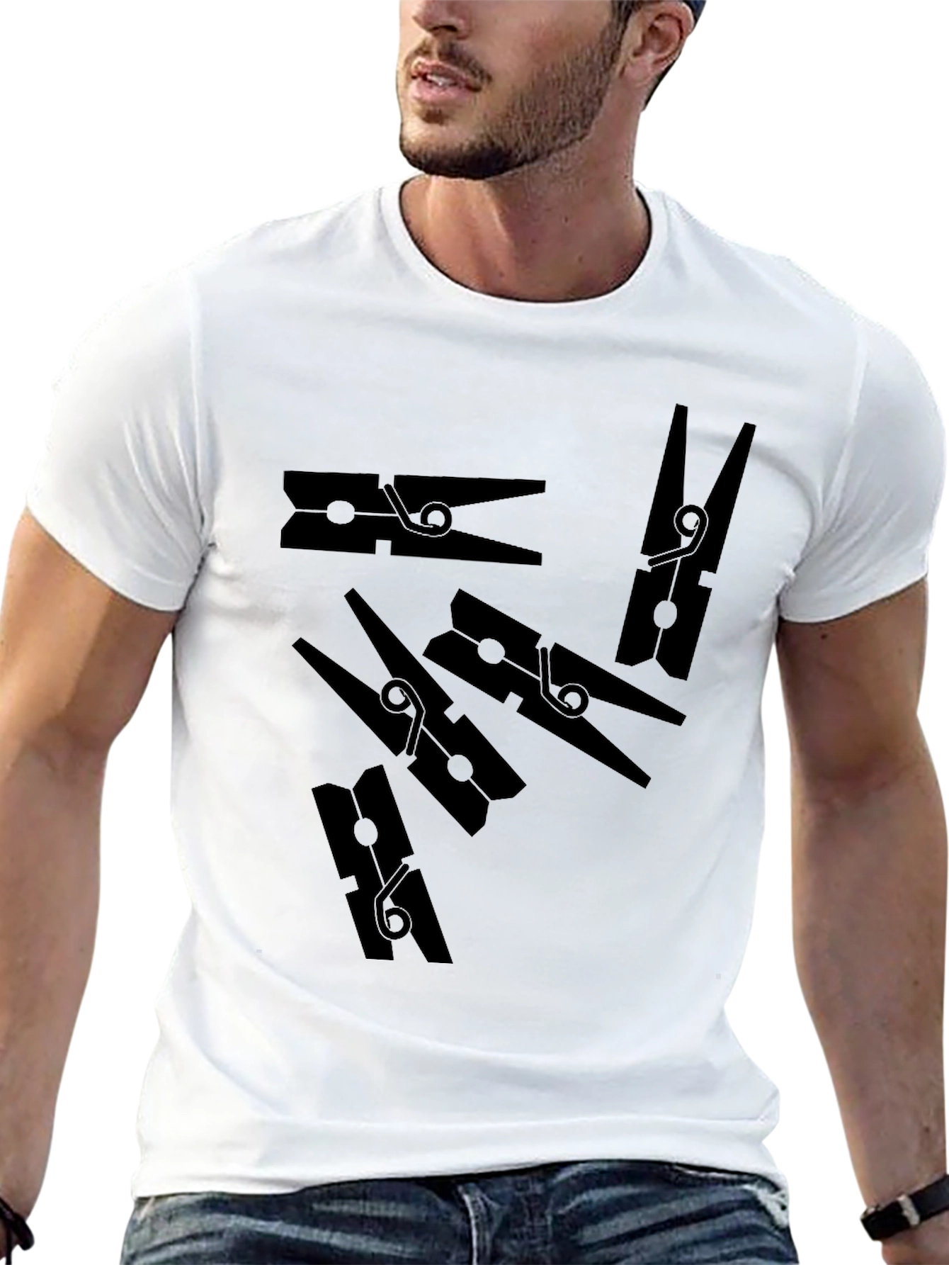 Clothespin Pattern Black T-Shirt