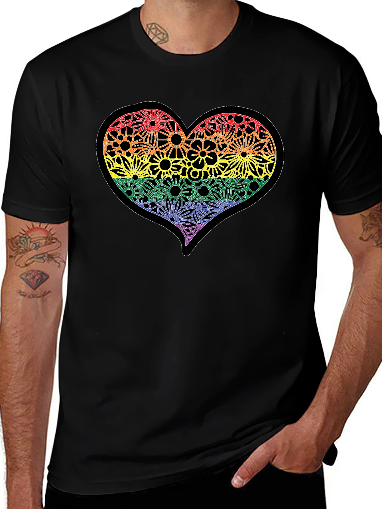 Rainbow Floral Heart T-Shirt - Pride Celebration