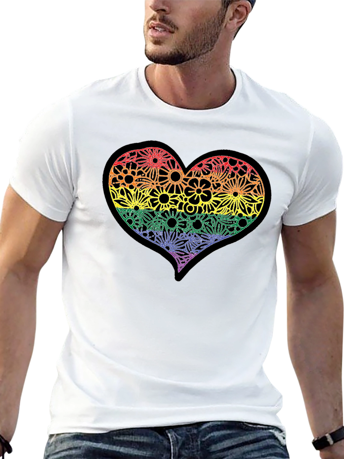 Rainbow Floral Heart T-Shirt - Pride Celebration