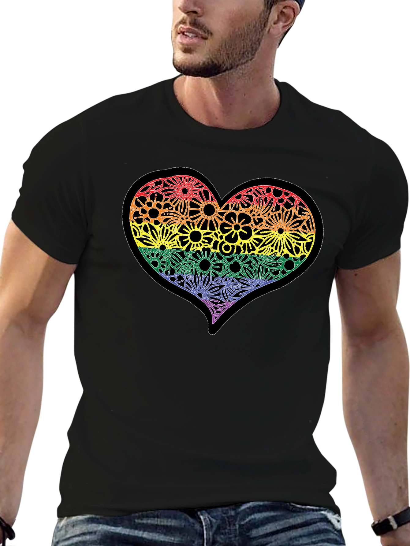 Rainbow Floral Heart T-Shirt - Pride Celebration