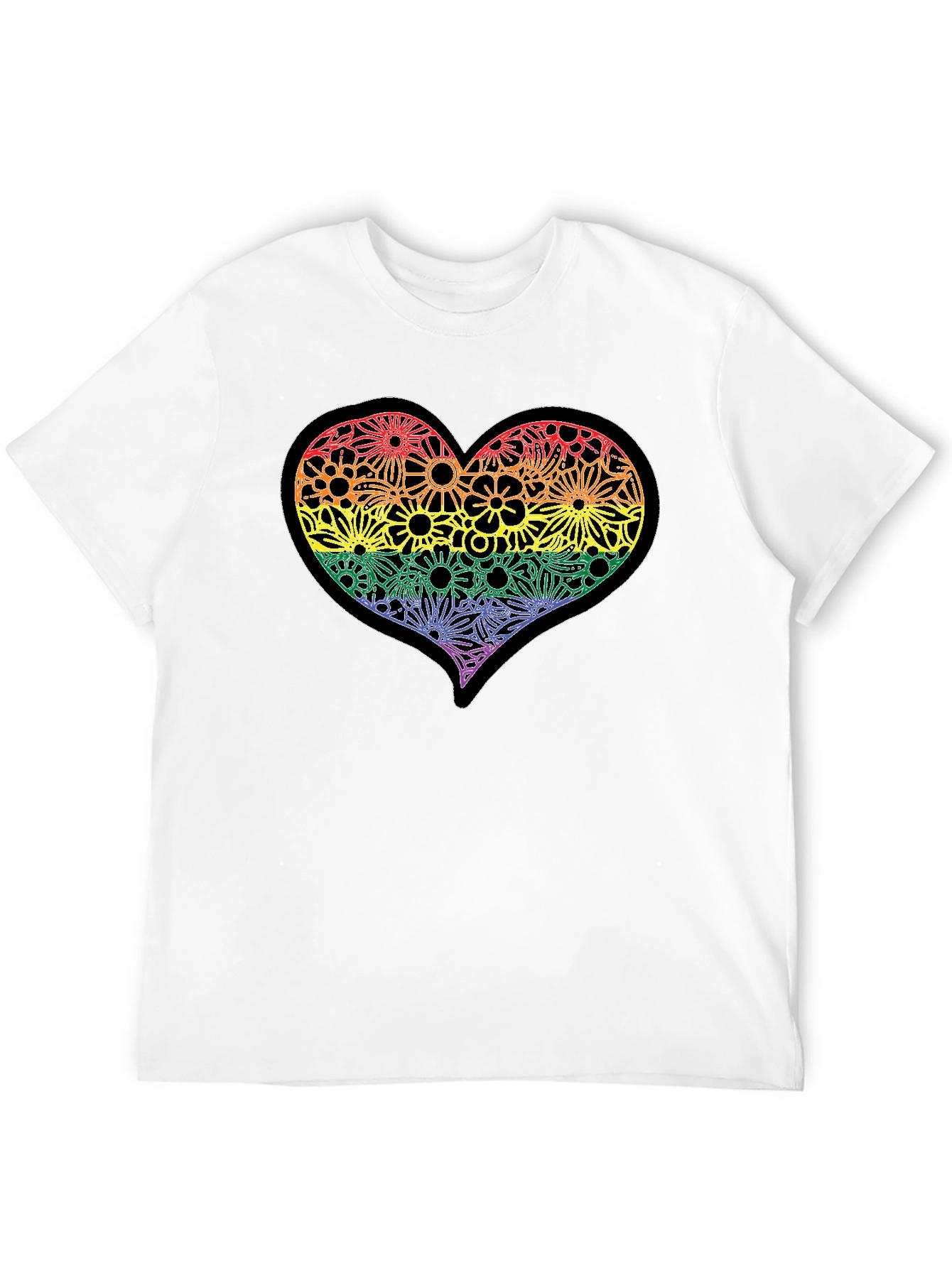 Rainbow Floral Heart T-Shirt - Pride Celebration