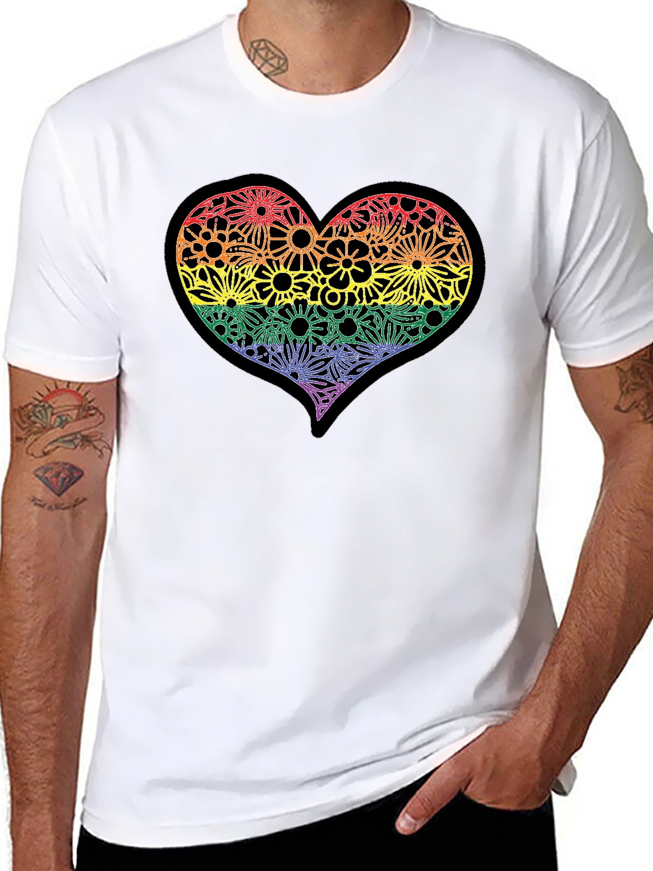 Rainbow Floral Heart T-Shirt - Pride Celebration