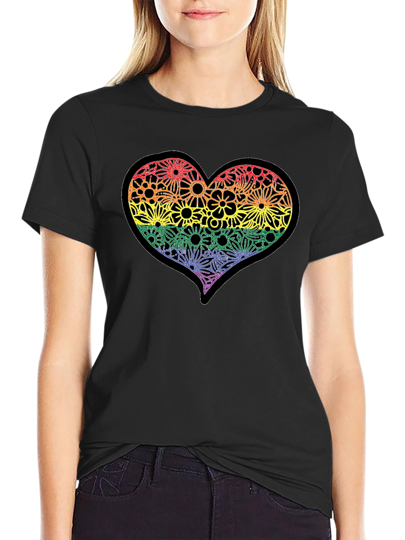 Rainbow Floral Heart T-Shirt - Pride Celebration