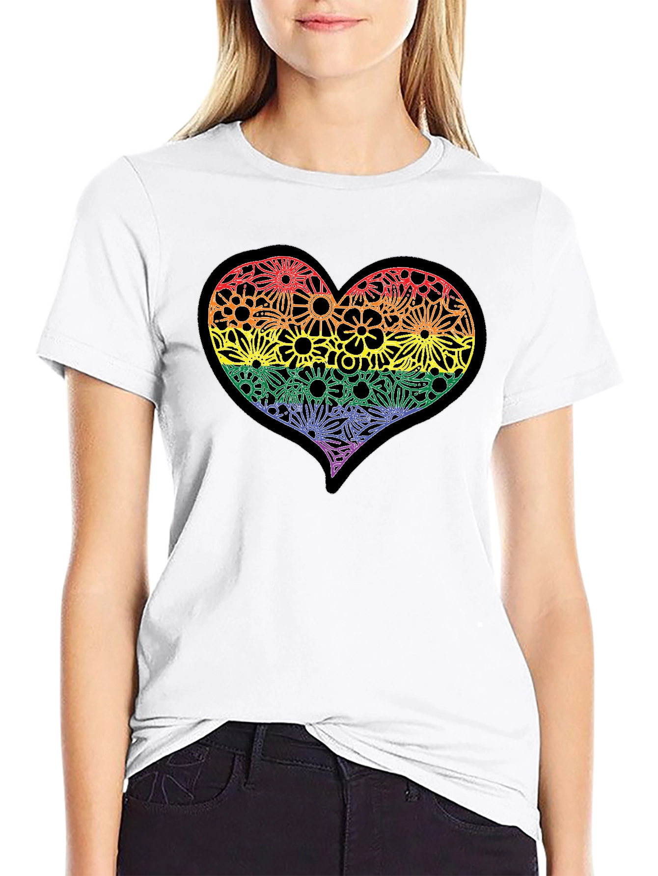 Rainbow Floral Heart T-Shirt - Pride Celebration