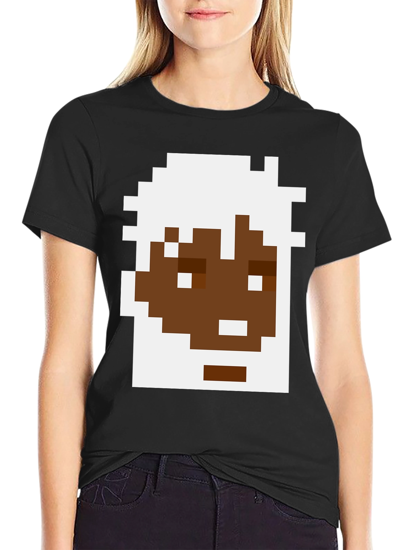 Pixel Art Face Graphic Tee - Black