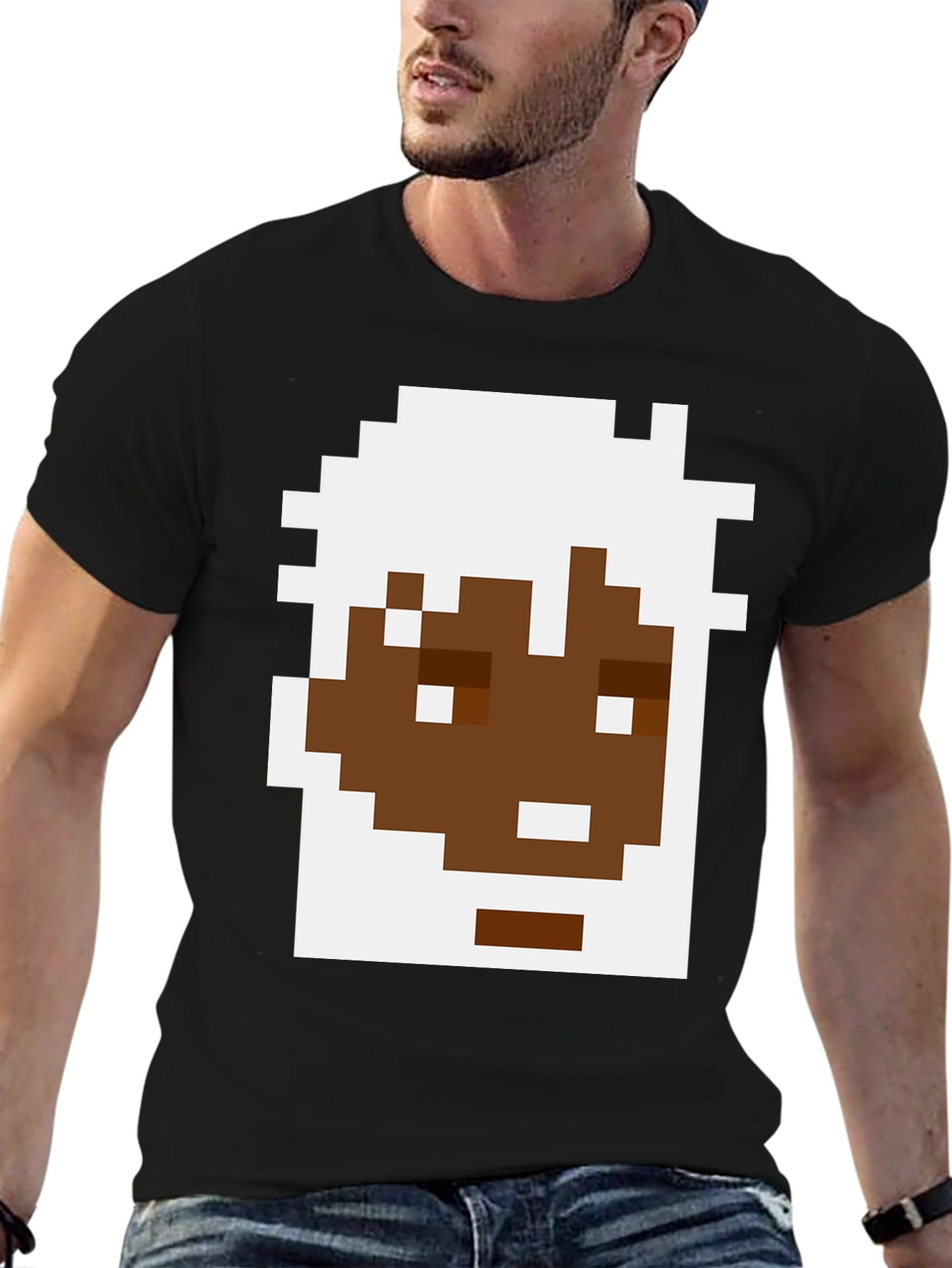 Pixel Art Face Graphic Tee - Black