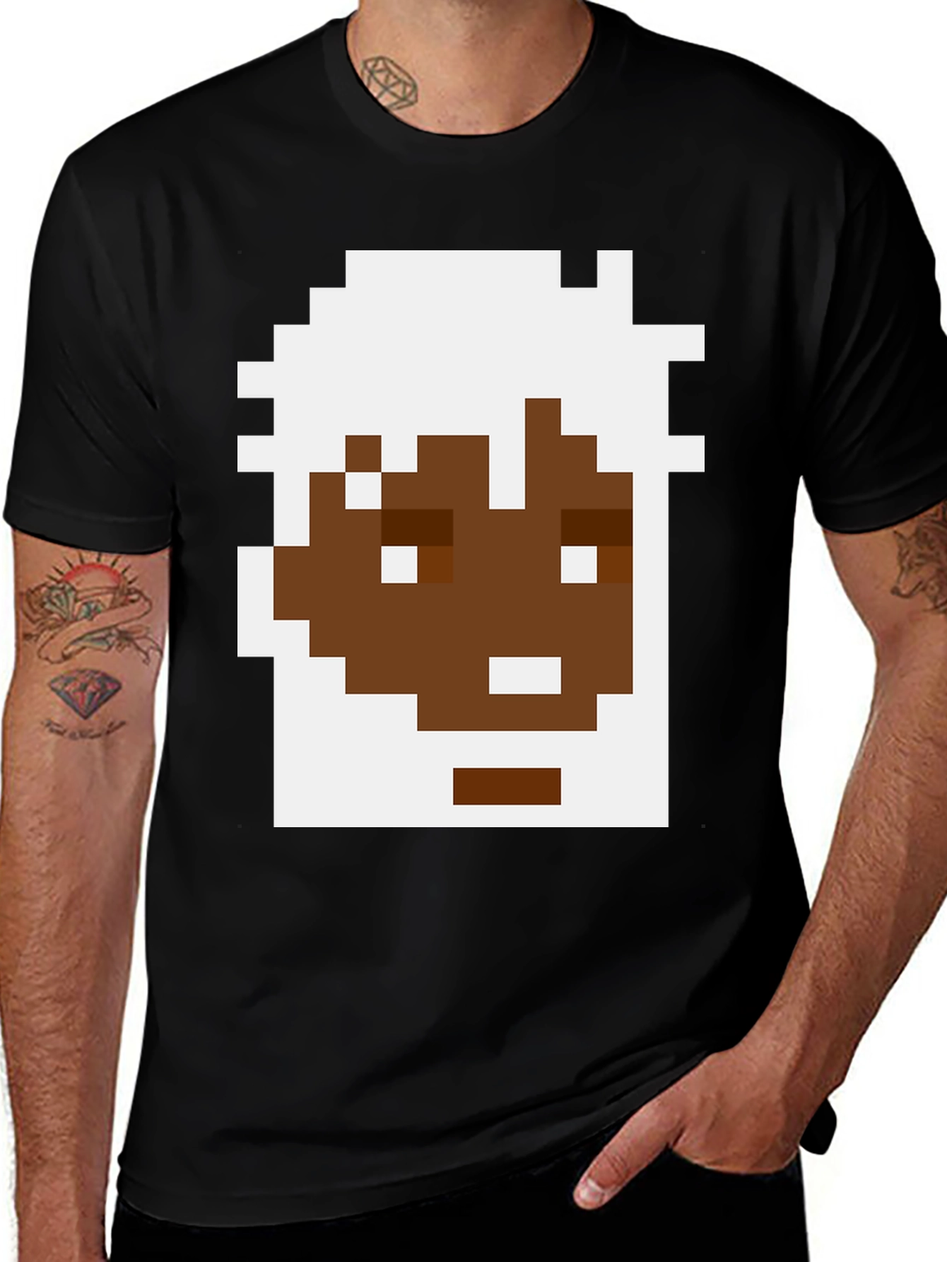 Pixel Art Face Graphic Tee - Black