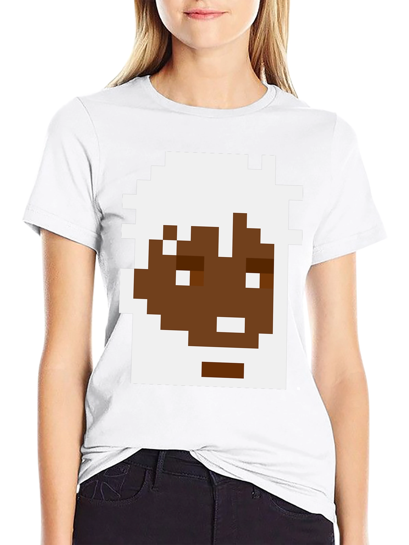 Pixel Art Face Graphic Tee - Black