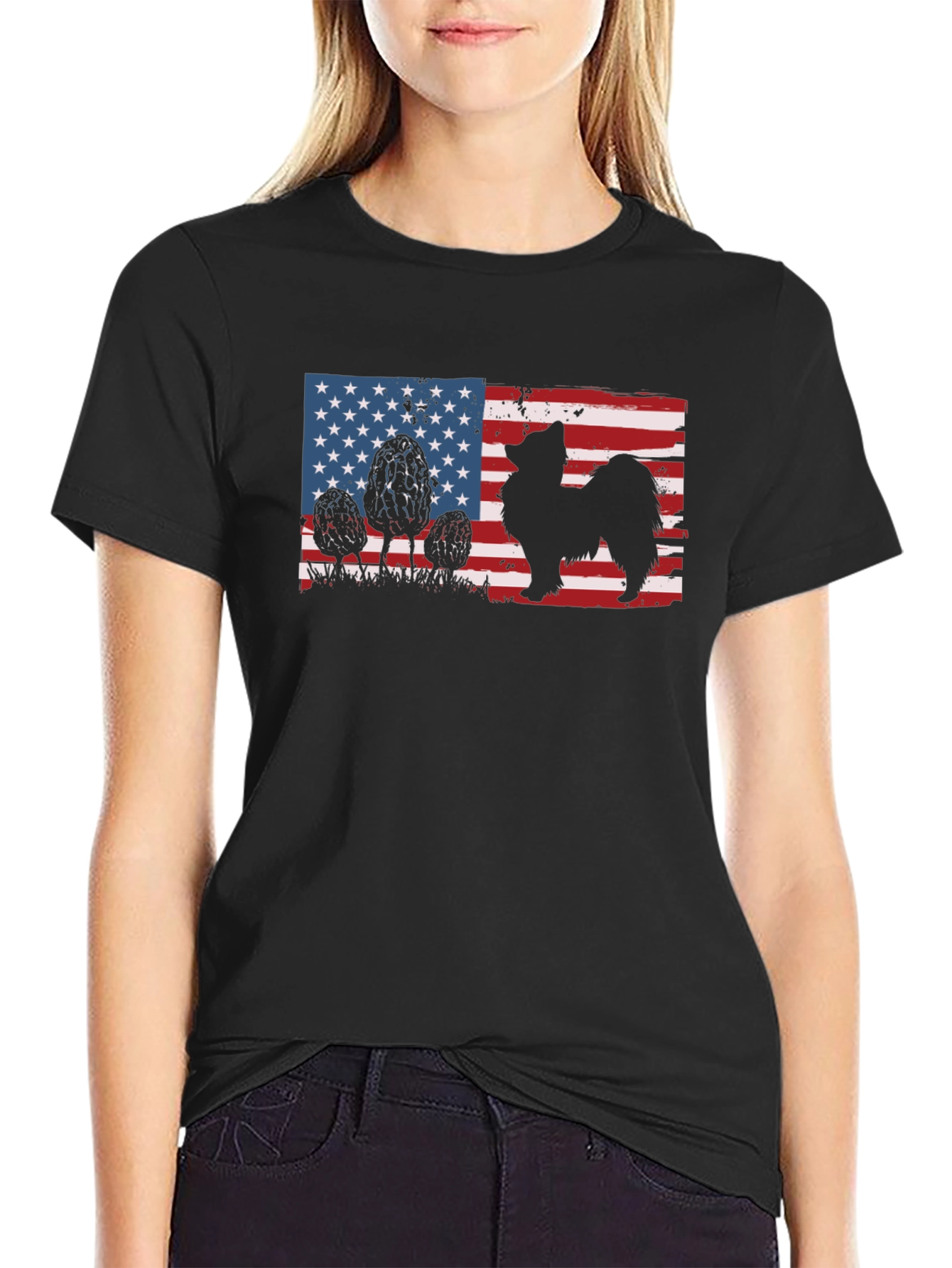 American Flag Dog Silhouette T-Shirt