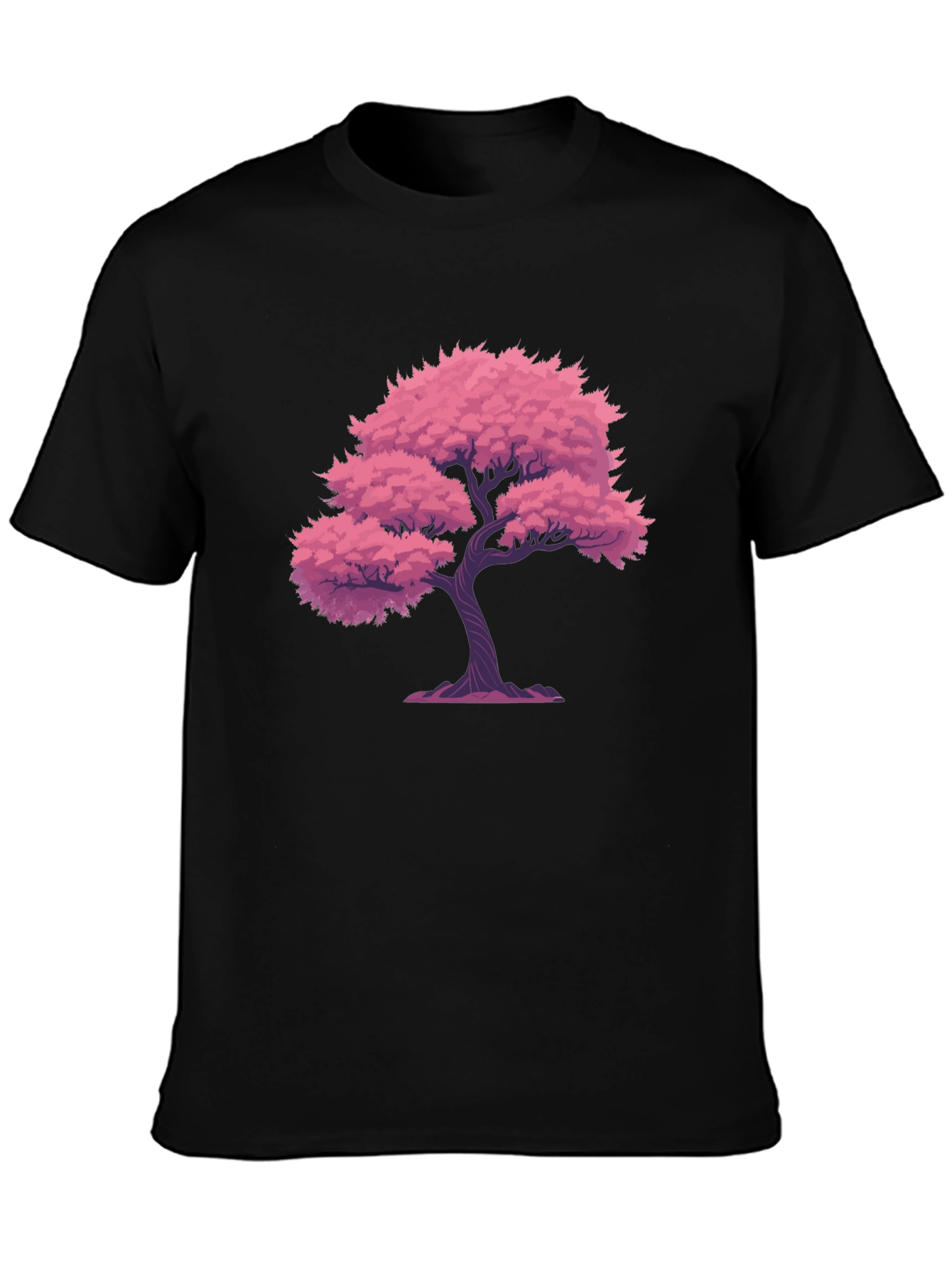Pink Tree Graphic Black T-Shirt