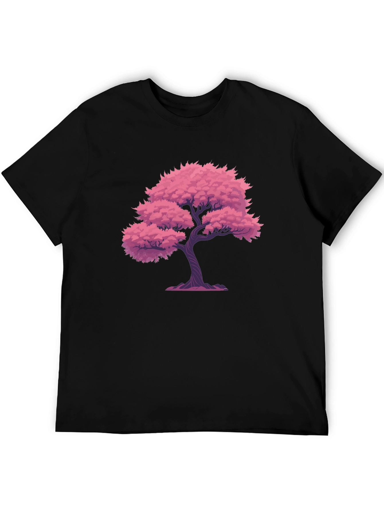 Pink Tree Graphic Black T-Shirt
