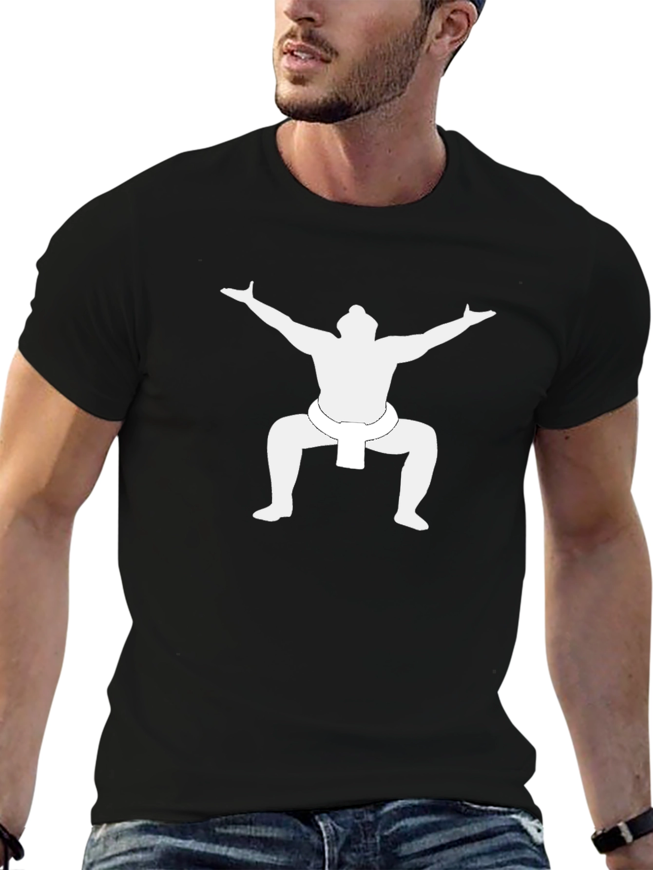 Sumo Wrestler Graphic Tee - Black Casual T-Shirt