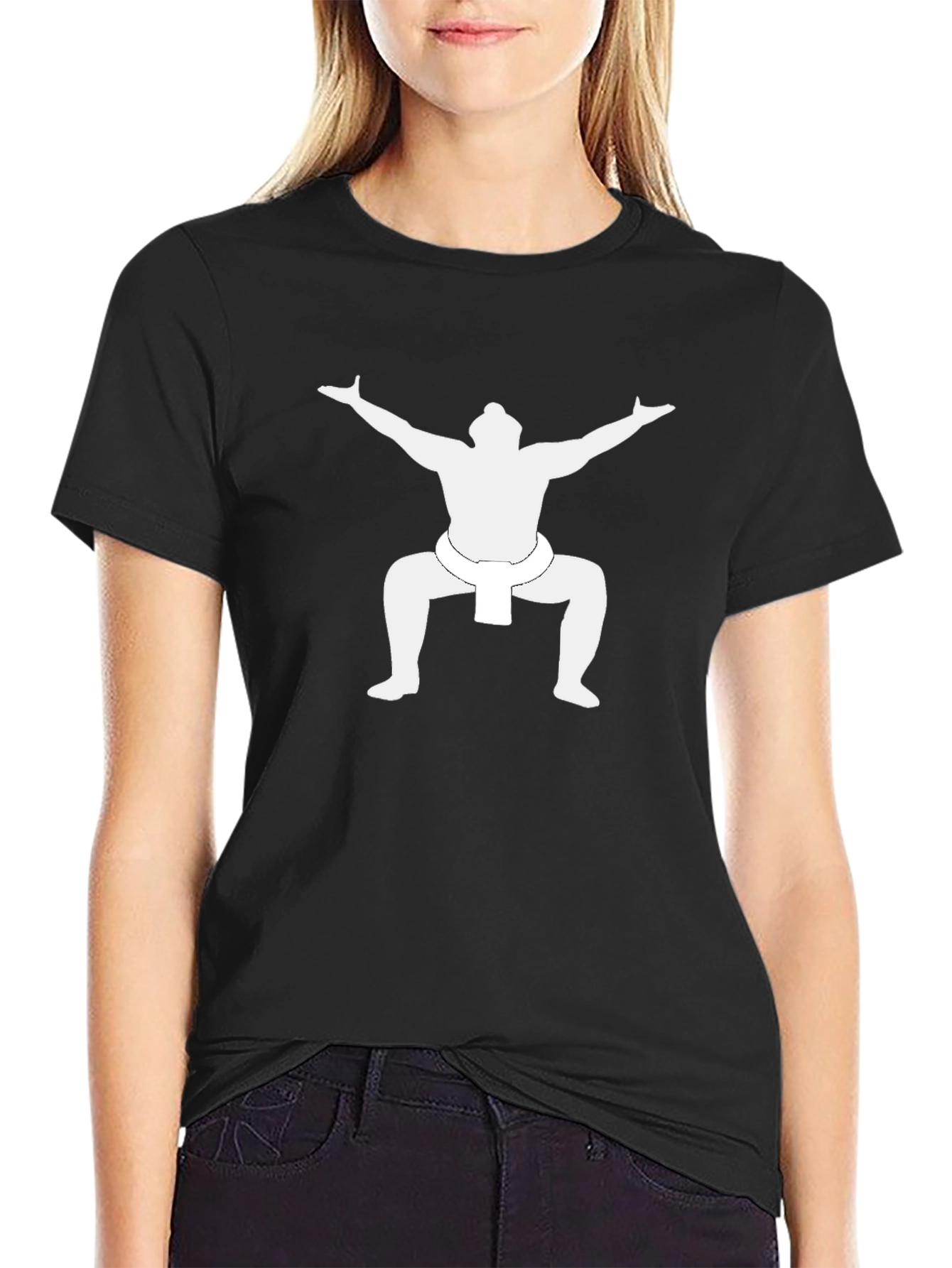 Sumo Wrestler Graphic Tee - Black Casual T-Shirt
