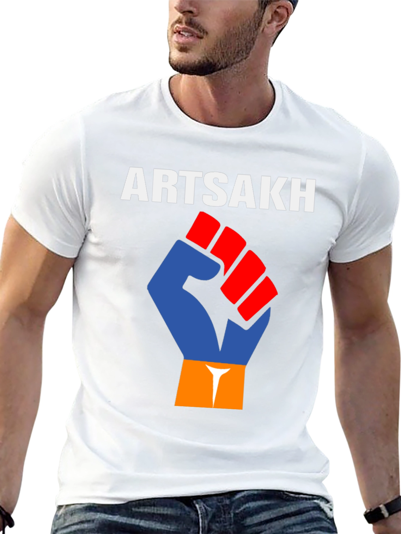Artsakh T-Shirt Fist Flag Design - Black Cotton Tee