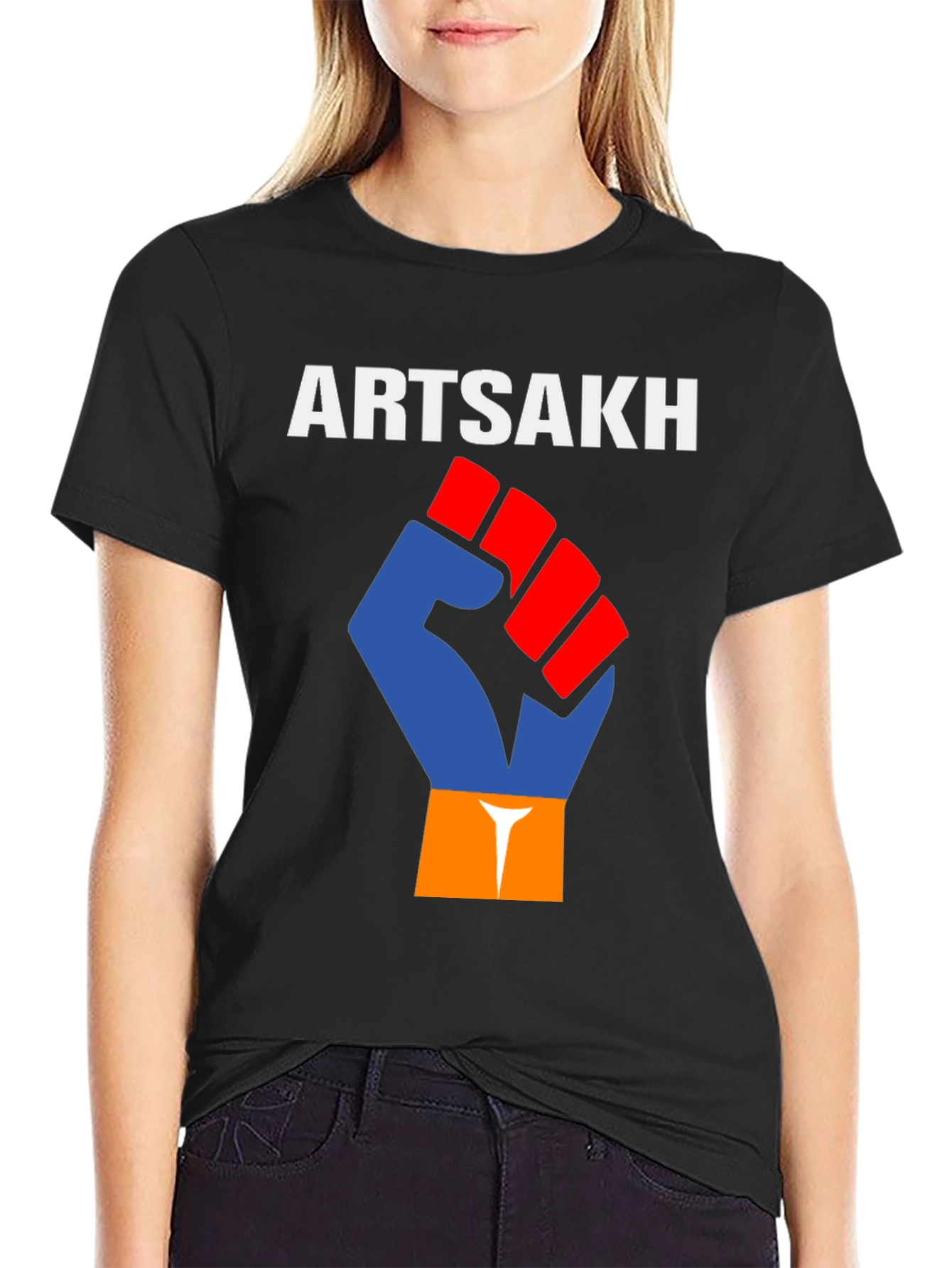 Artsakh T-Shirt Fist Flag Design - Black Cotton Tee