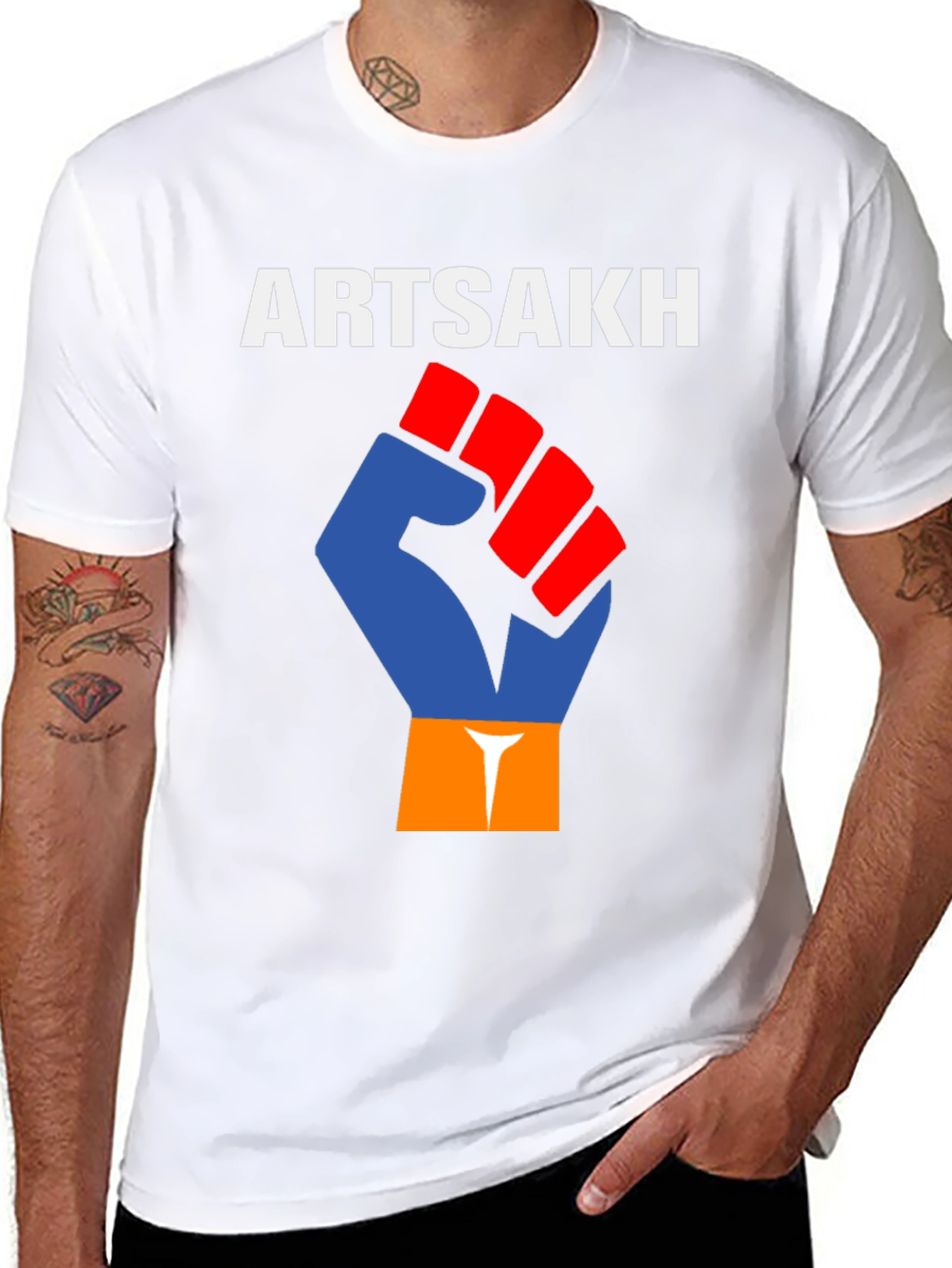 Artsakh T-Shirt Fist Flag Design - Black Cotton Tee