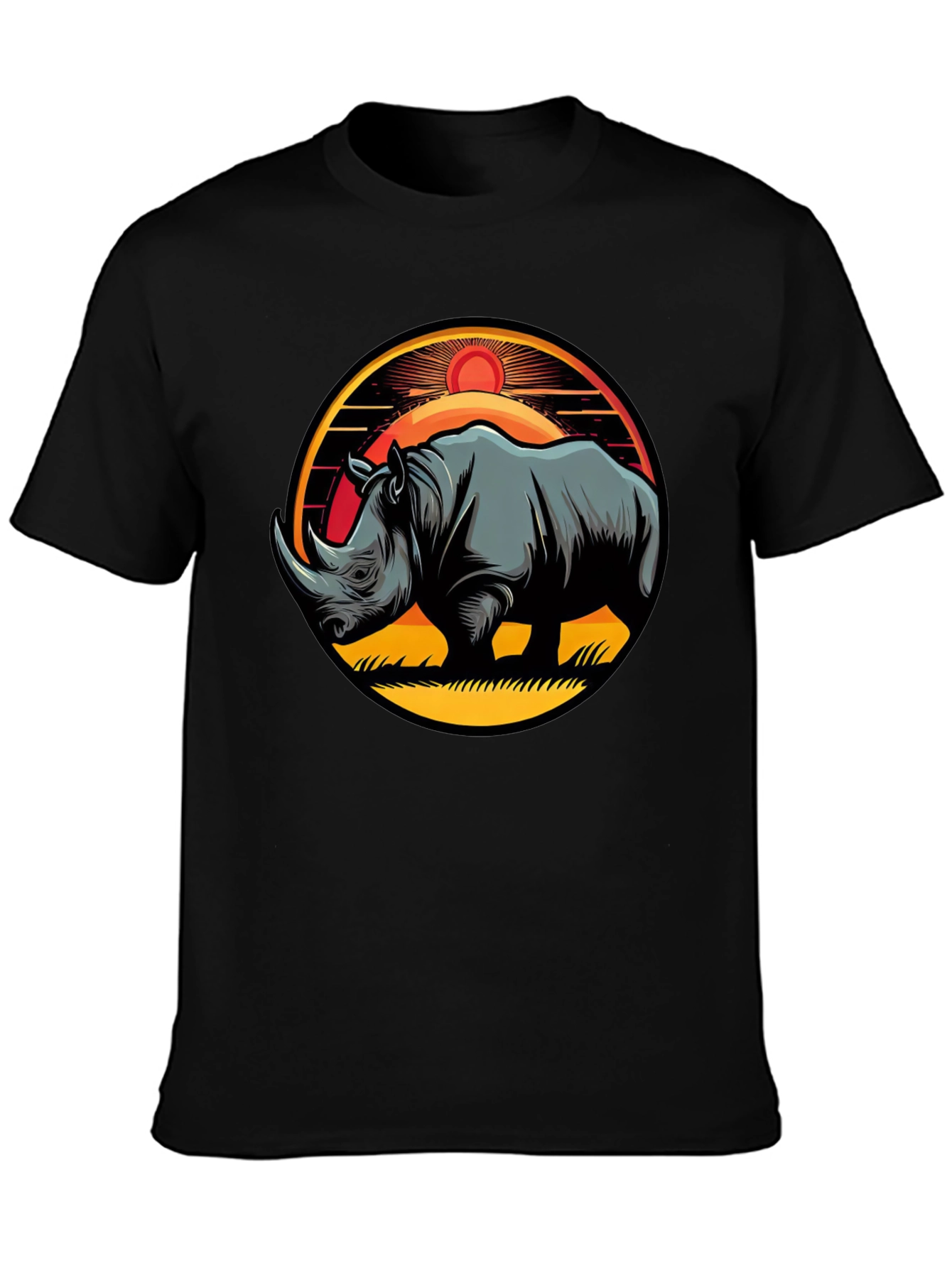Rhino Sunset Graphic Tee - Stylish Mens Black T-Shirt