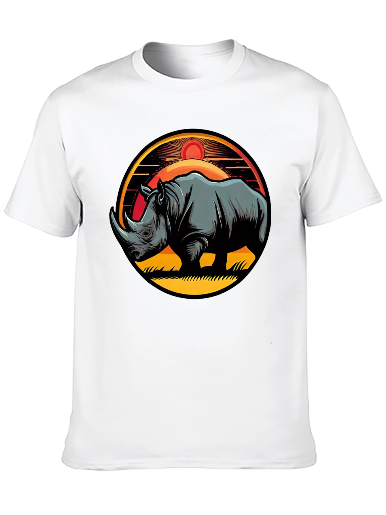 Rhino Sunset Graphic Tee - Stylish Mens Black T-Shirt