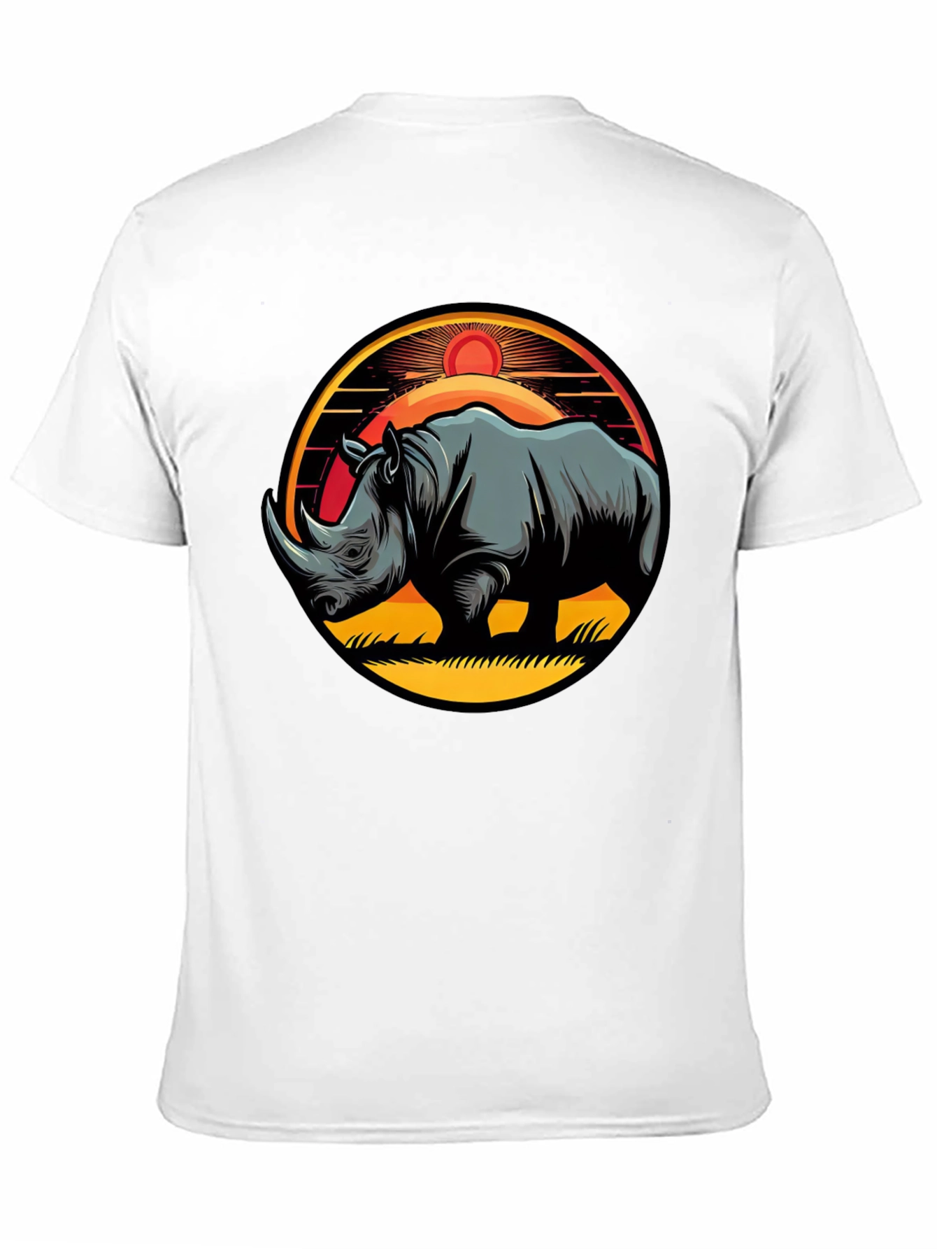 Rhino Sunset Graphic Tee - Stylish Mens Black T-Shirt