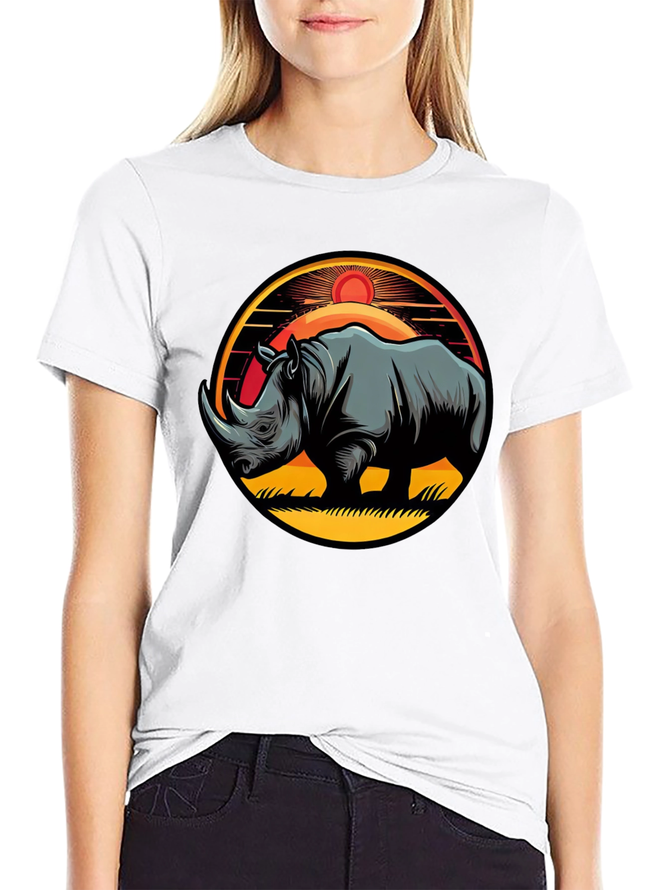 Rhino Sunset Graphic Tee - Stylish Mens Black T-Shirt