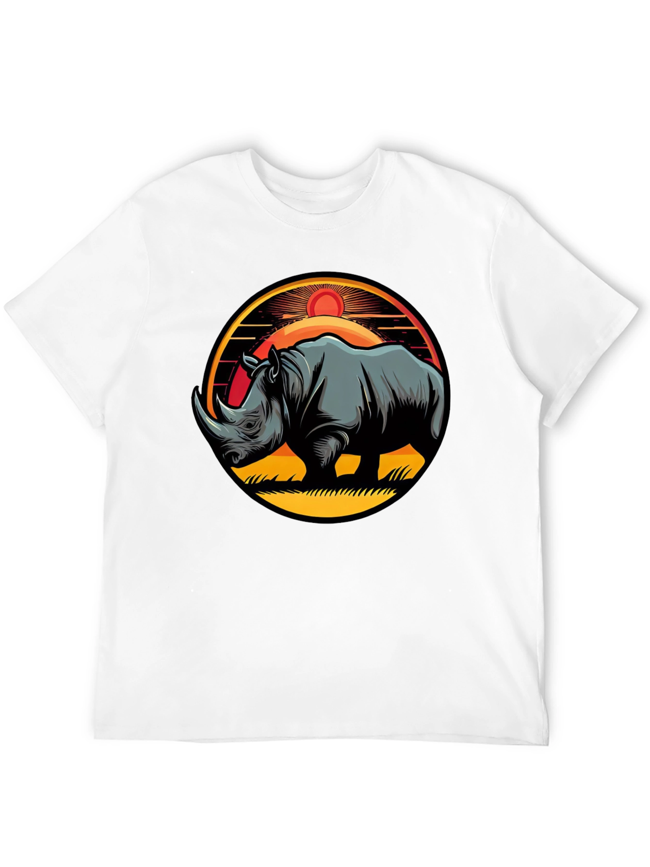 Rhino Sunset Graphic Tee - Stylish Mens Black T-Shirt