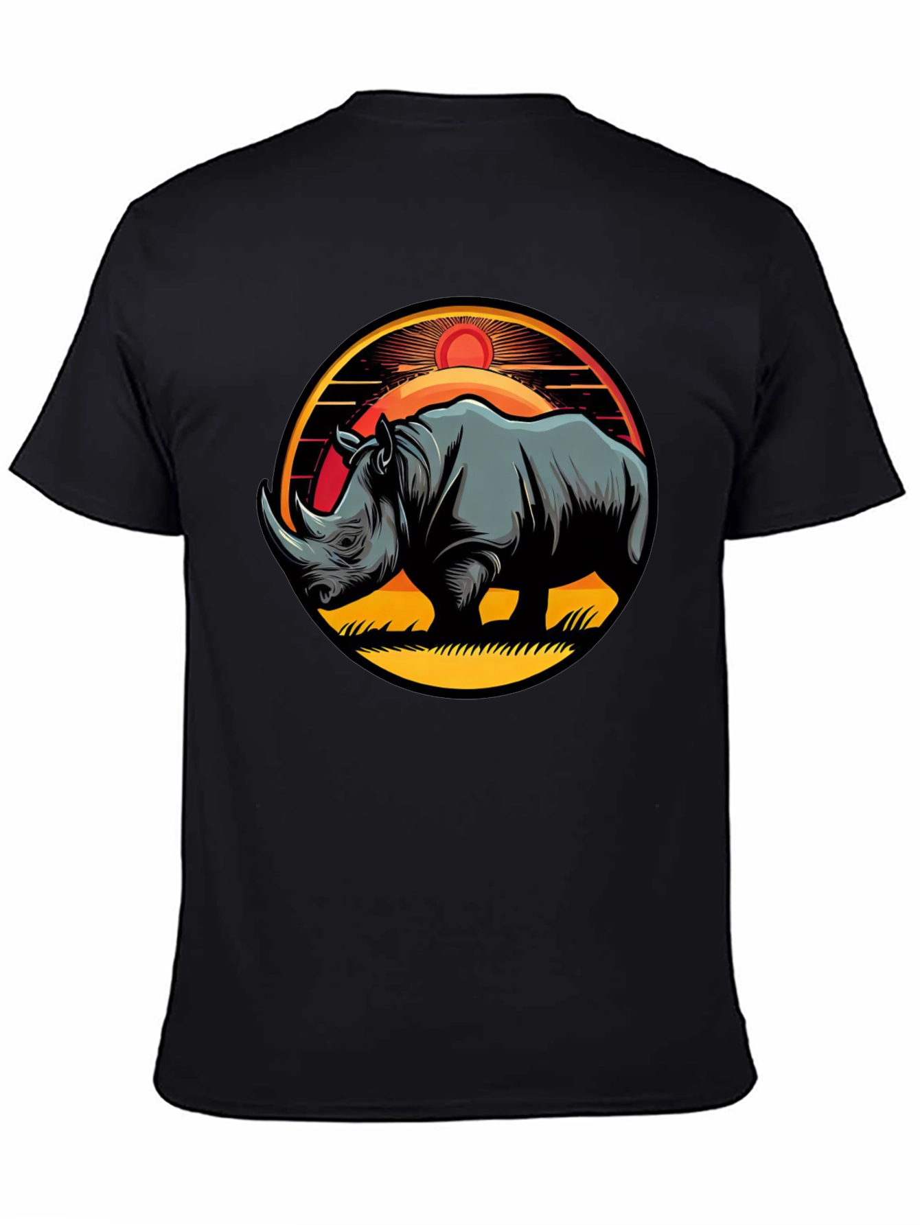 Rhino Sunset Graphic Tee - Stylish Mens Black T-Shirt