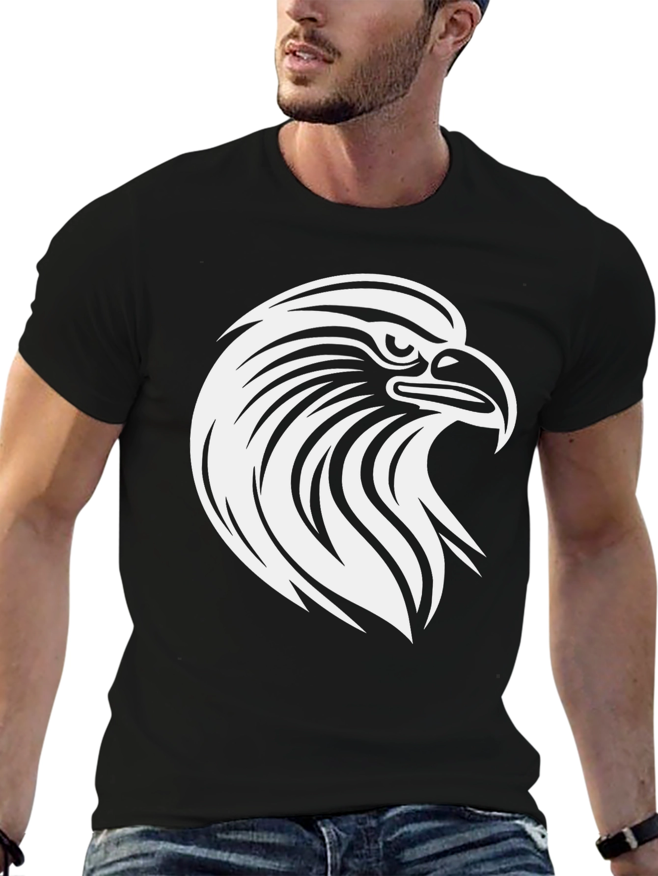 Bold Eagle Graphic Tee - Black Cotton T-Shirt
