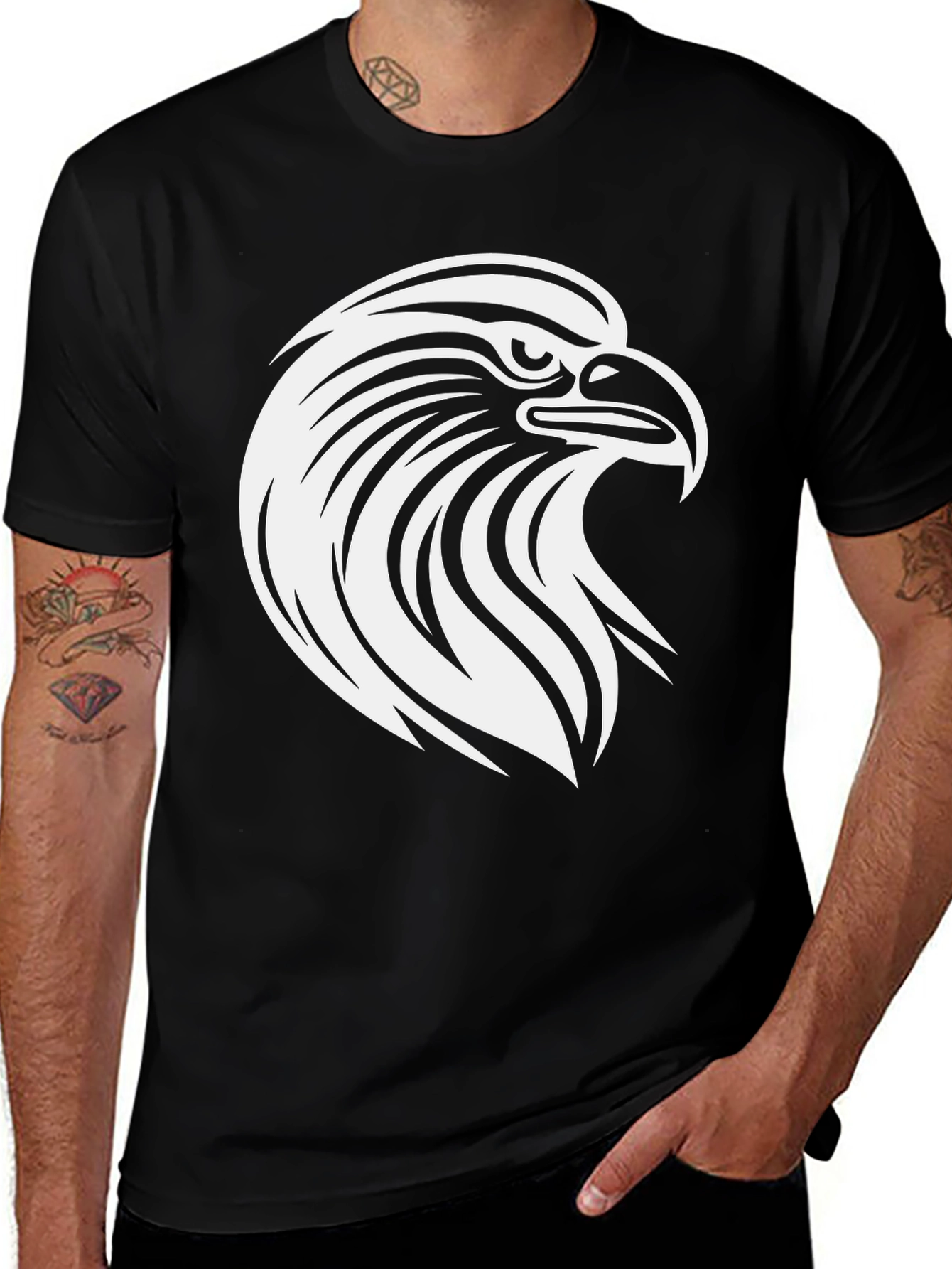 Bold Eagle Graphic Tee - Black Cotton T-Shirt