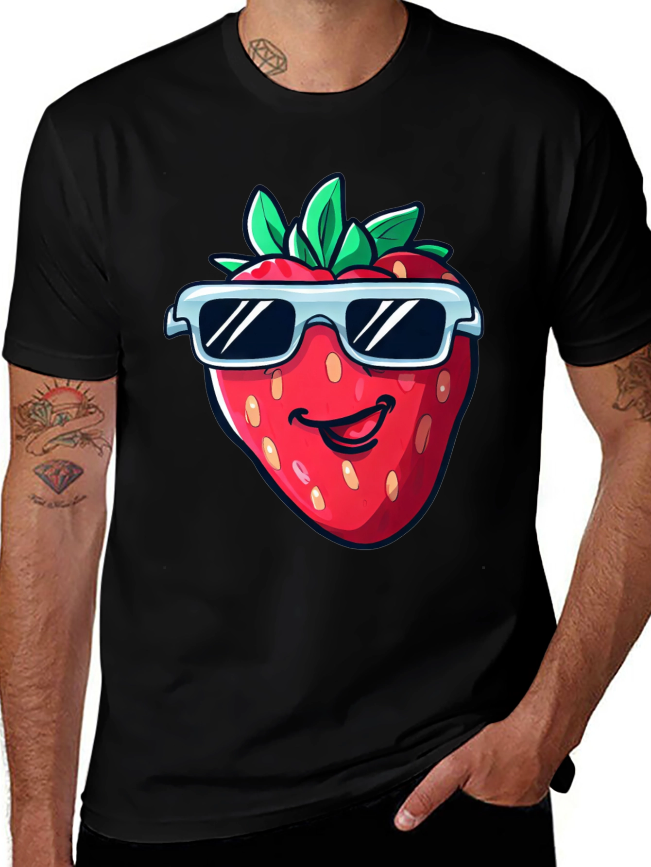 Cool Strawberry Graphic Tee - Black