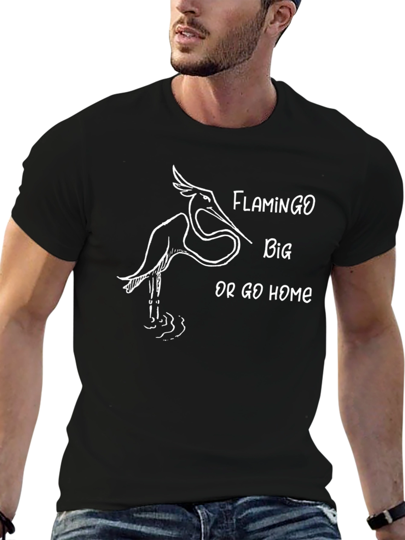 Flamingo Big Or Go Home Black T-Shirt