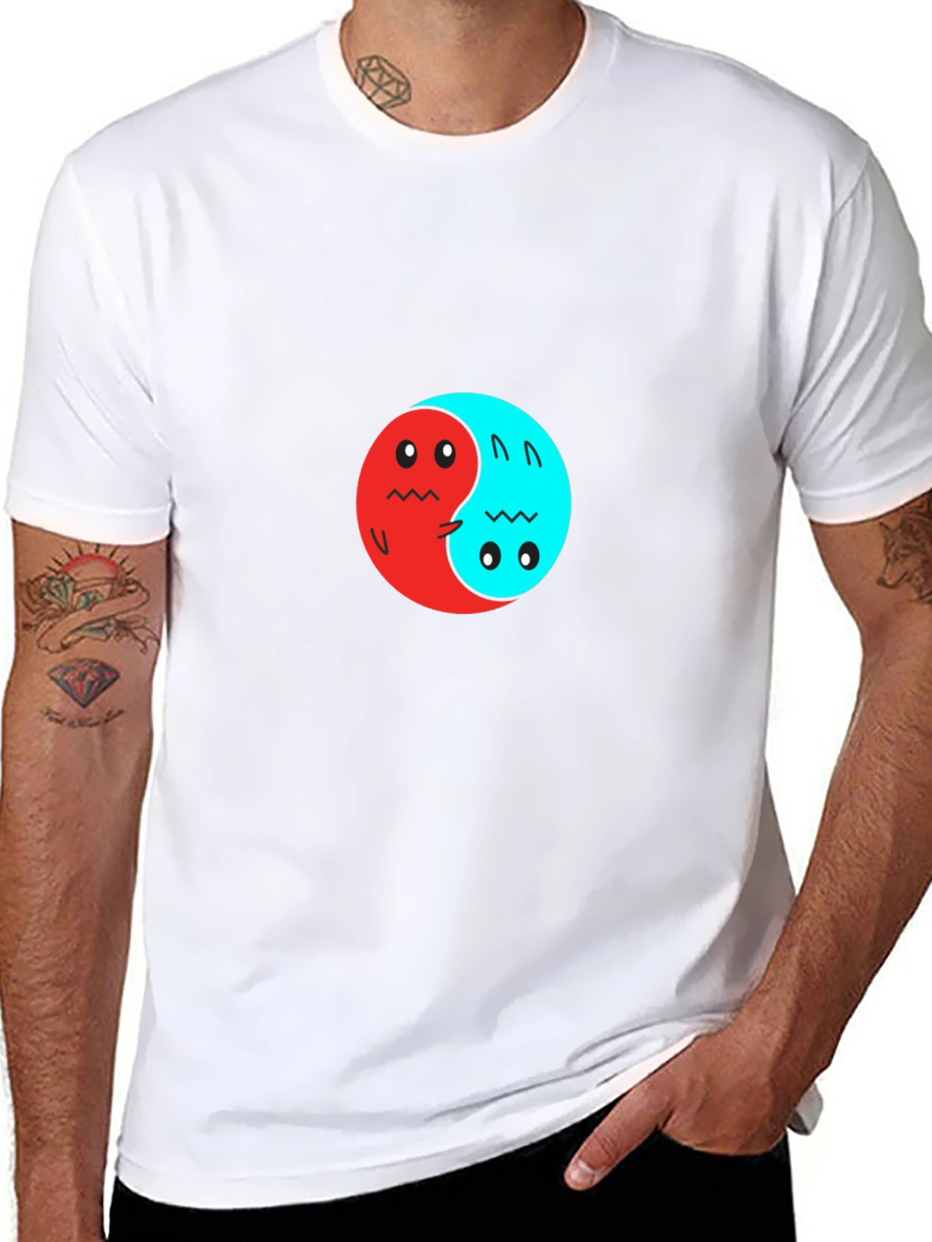 Yin Yang Monster Graphic Tee - Black Cotton T-Shirt
