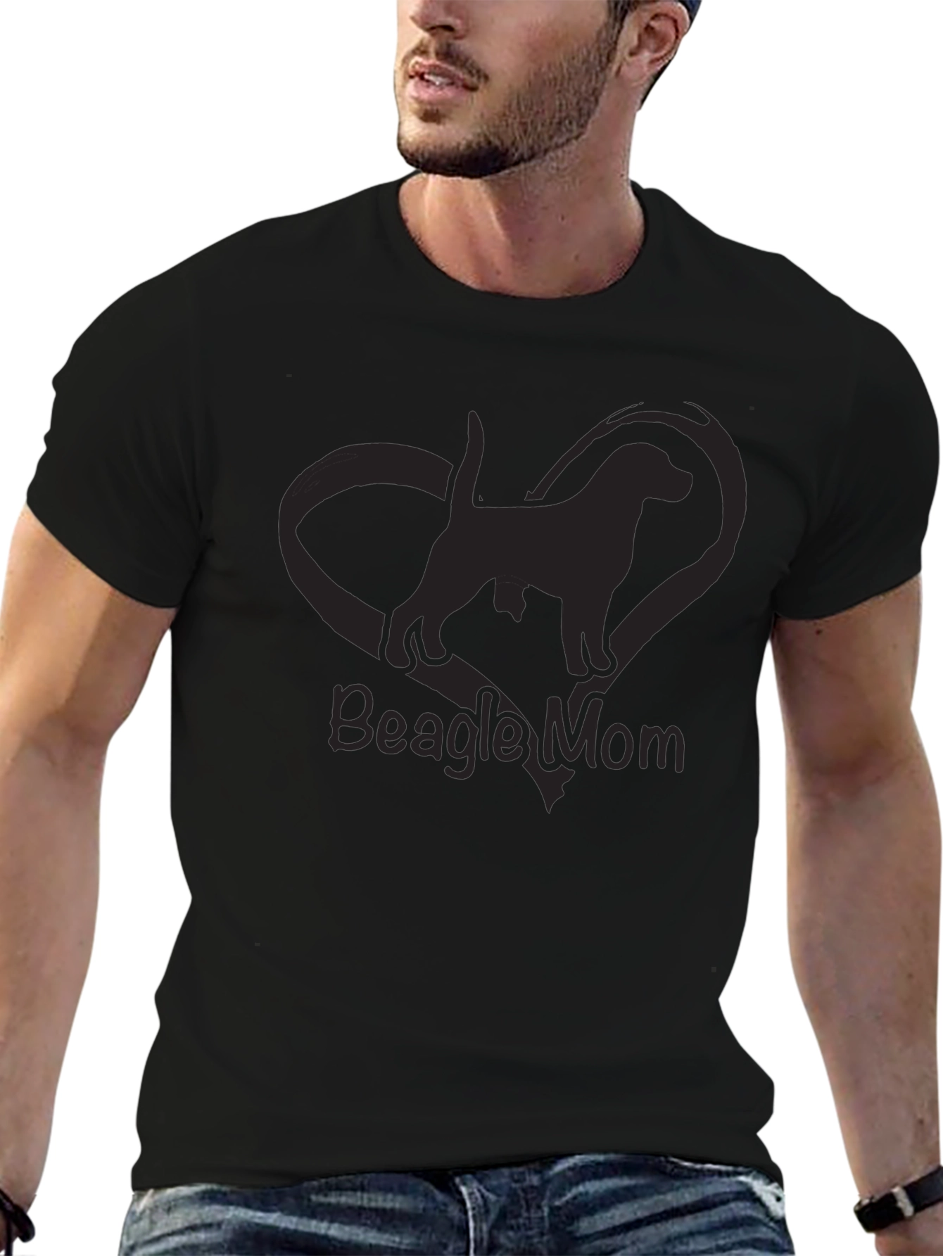 Beagle Mom Heart Graphic Black T-Shirt