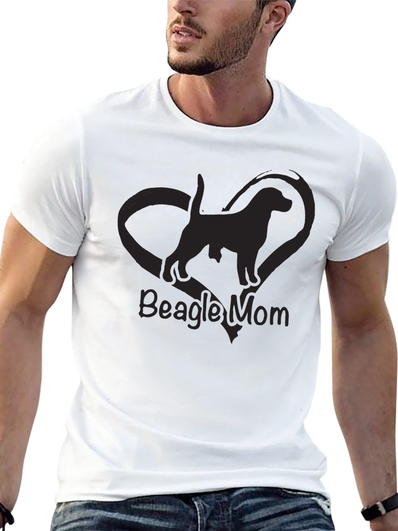 Beagle Mom Heart Graphic Black T-Shirt