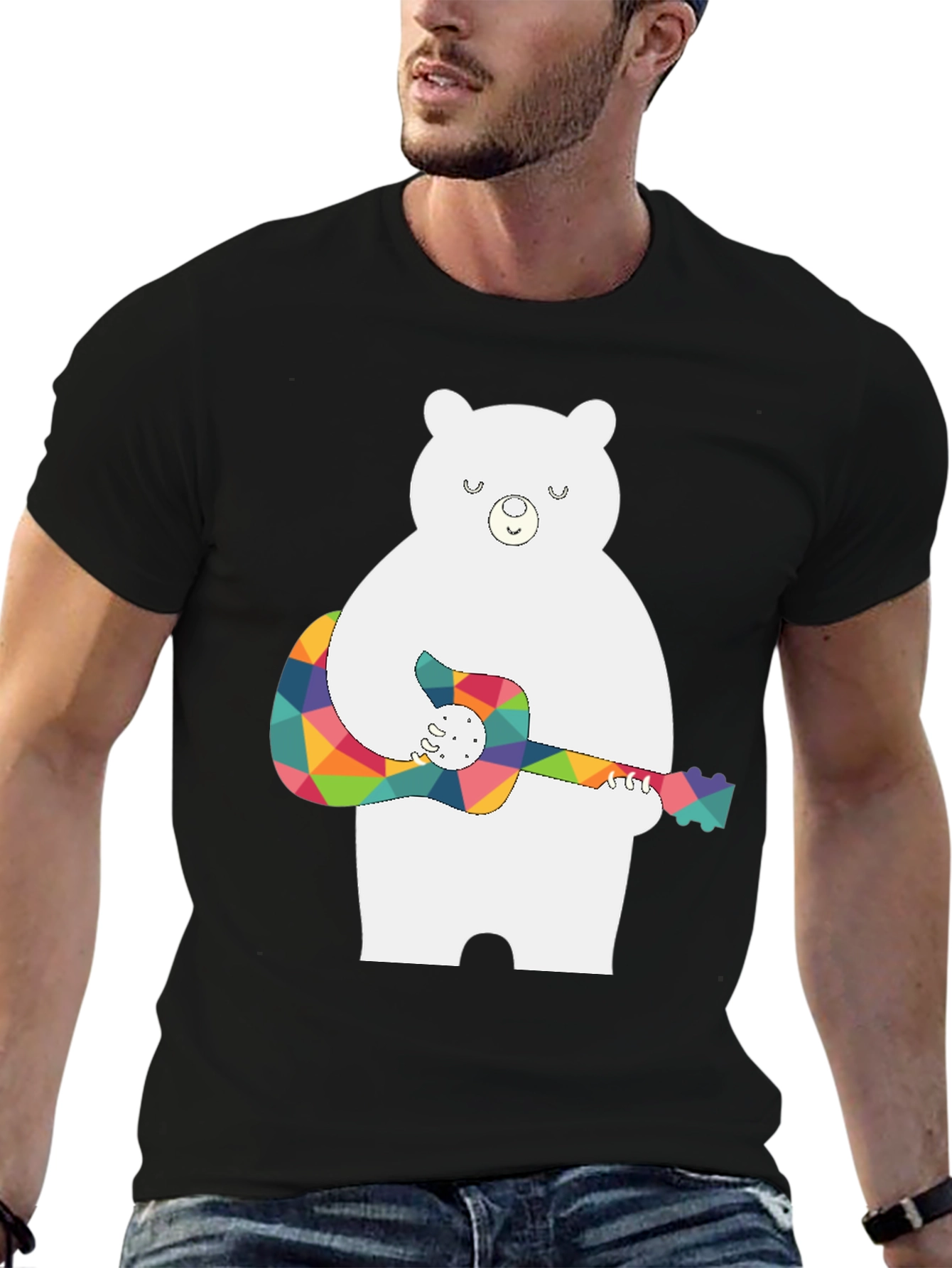 Bear Playing Guitar Black T-Shirt