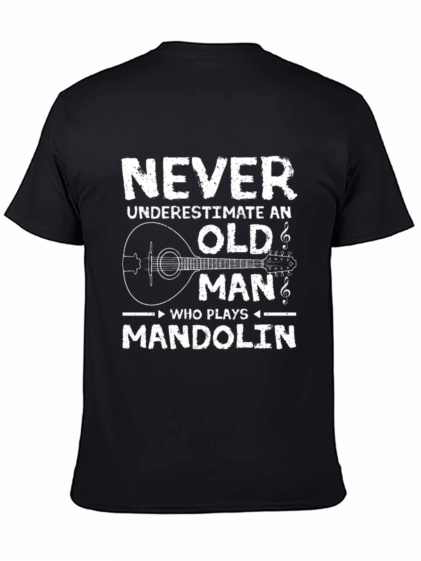 Never Underestimate Old Man Mandolin Player Black T-Shirt