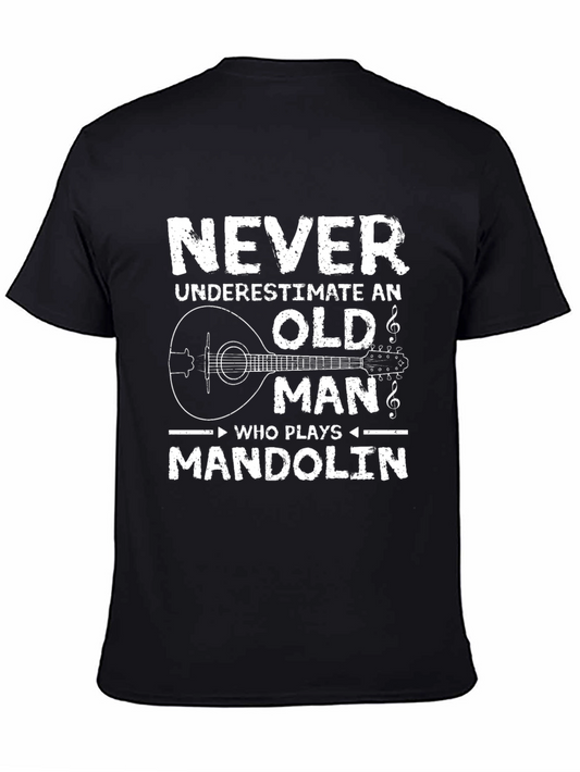Never Underestimate Old Man Mandolin Player Black T-Shirt