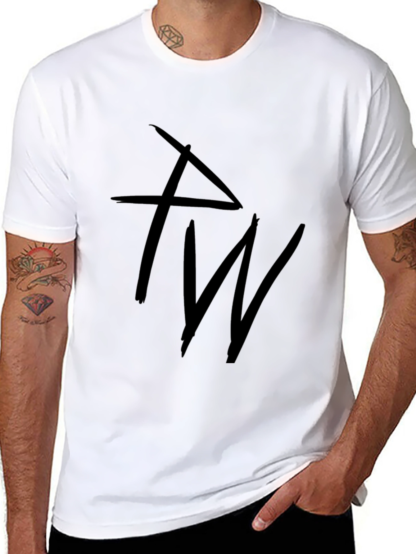 Black Graphic T-Shirt with Abstract Letter Design