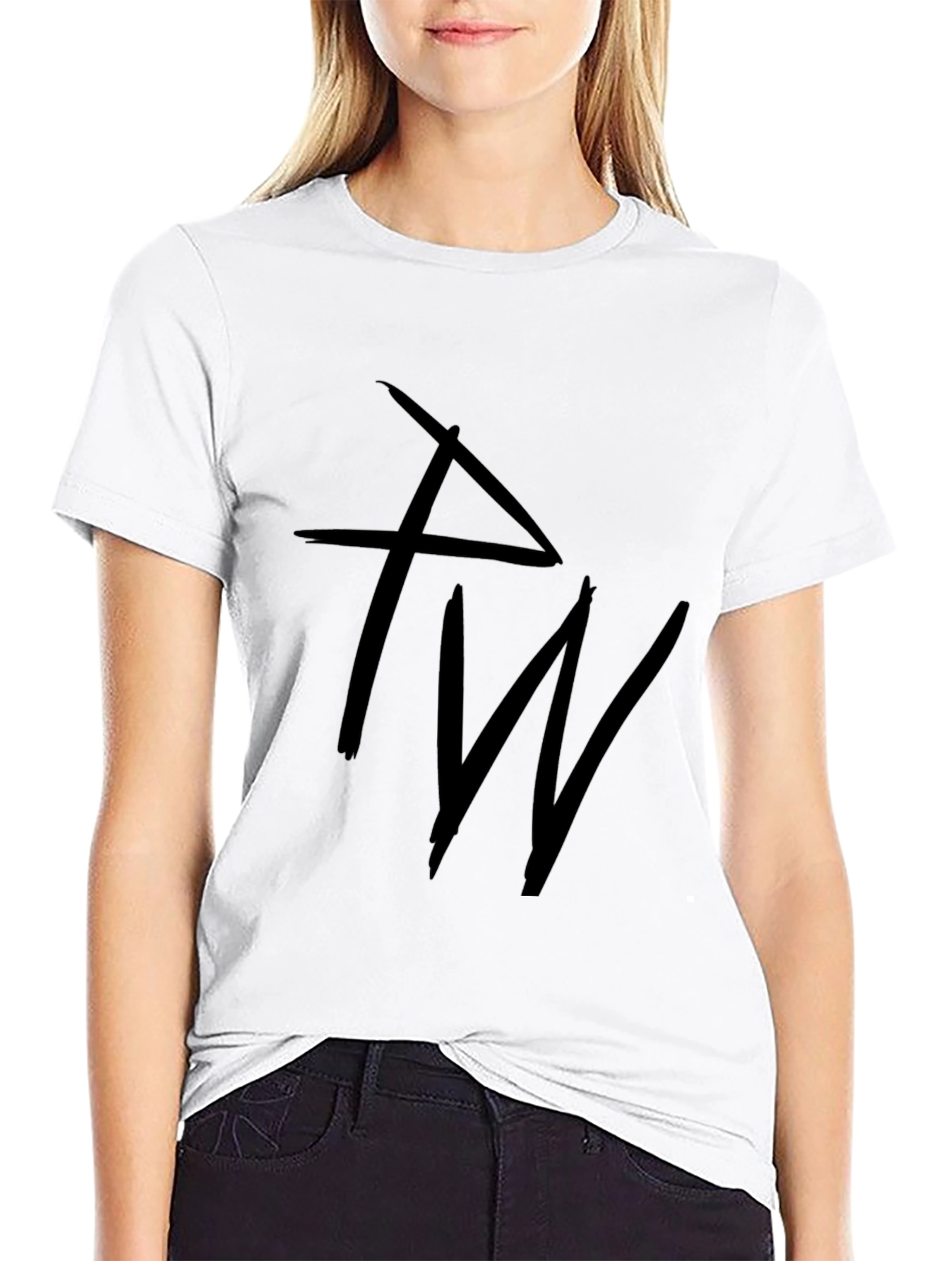 Black Graphic T-Shirt with Abstract Letter Design