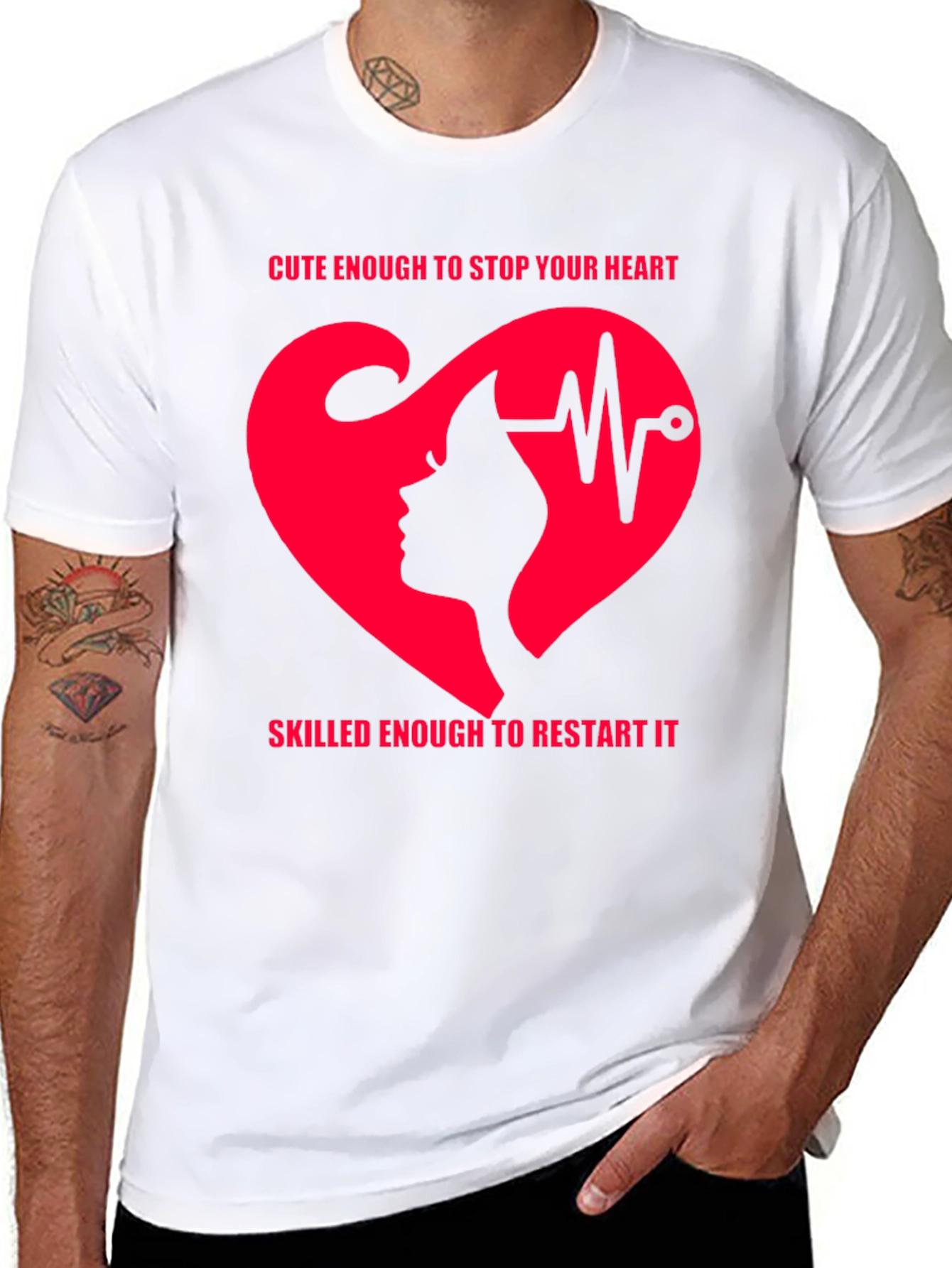 Cute Nurse Heartbeat Graphic T-Shirt