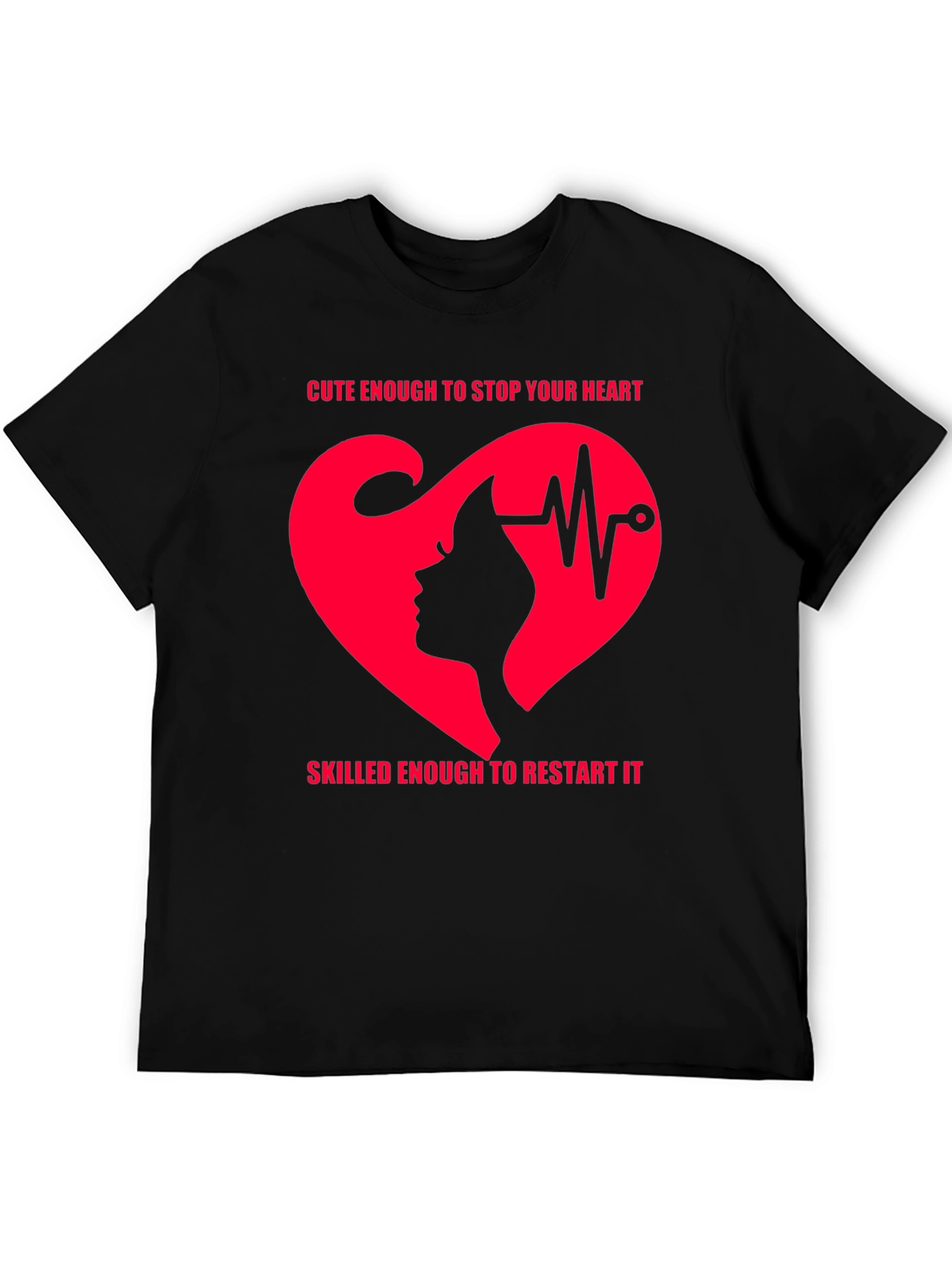 Cute Nurse Heartbeat Graphic T-Shirt