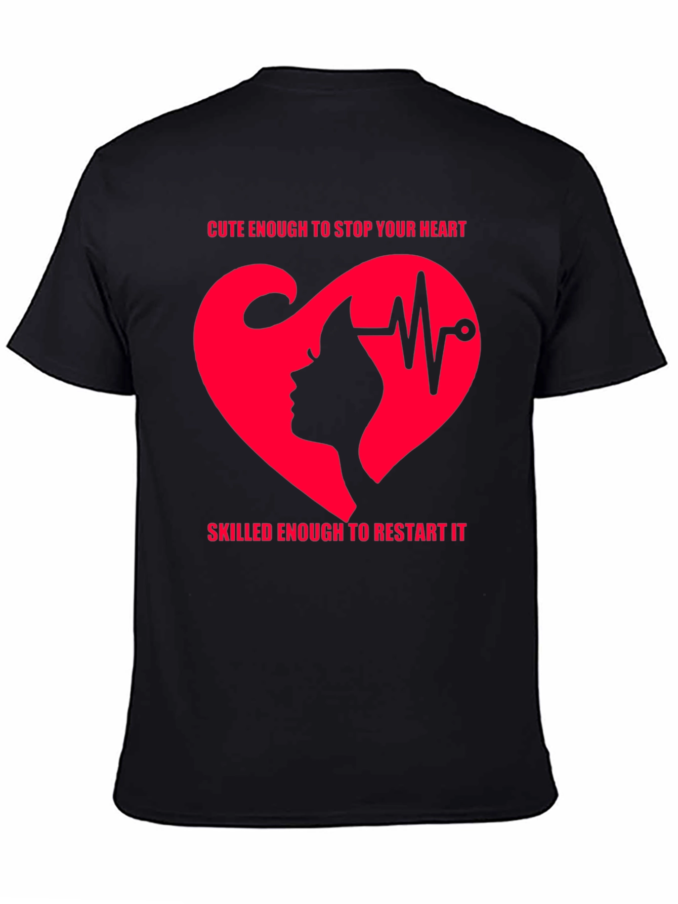 Cute Nurse Heartbeat Graphic T-Shirt